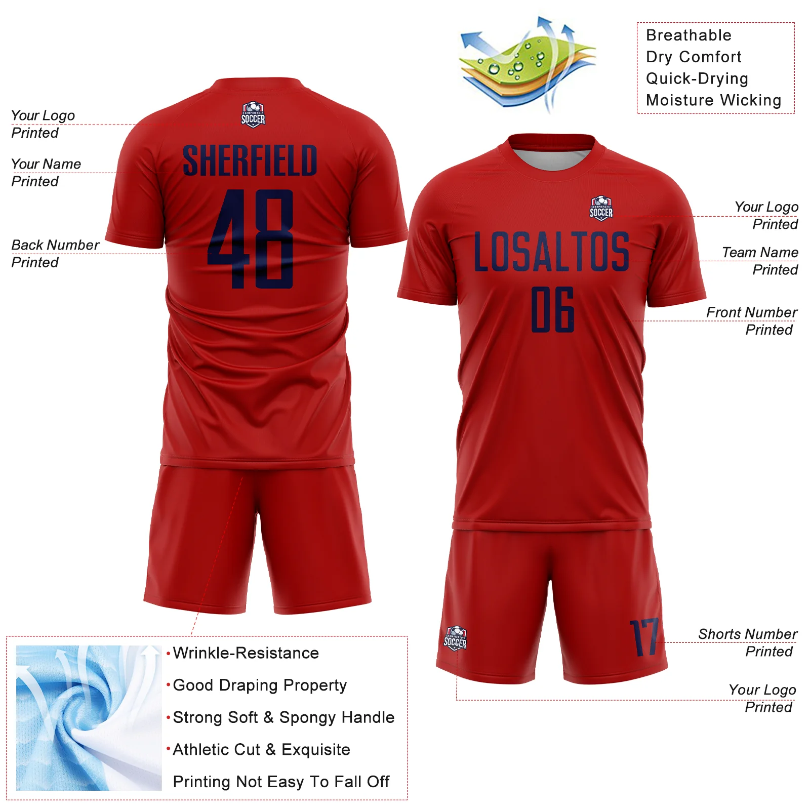 Custom Red Navy Sublimation Soccer Uniform Jersey - Image 4