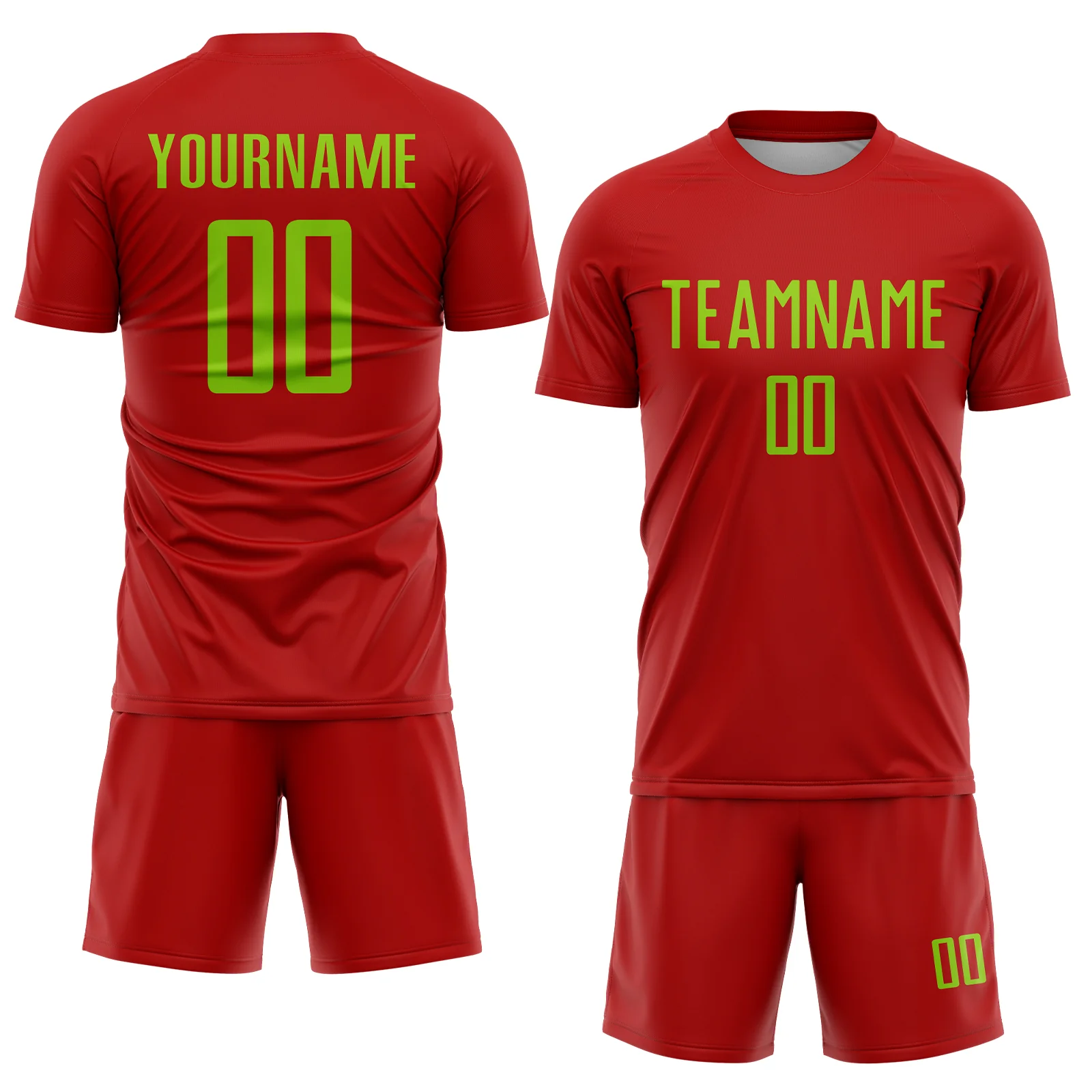 Custom Red Neon Green Sublimation Soccer Uniform Jersey - Image 2