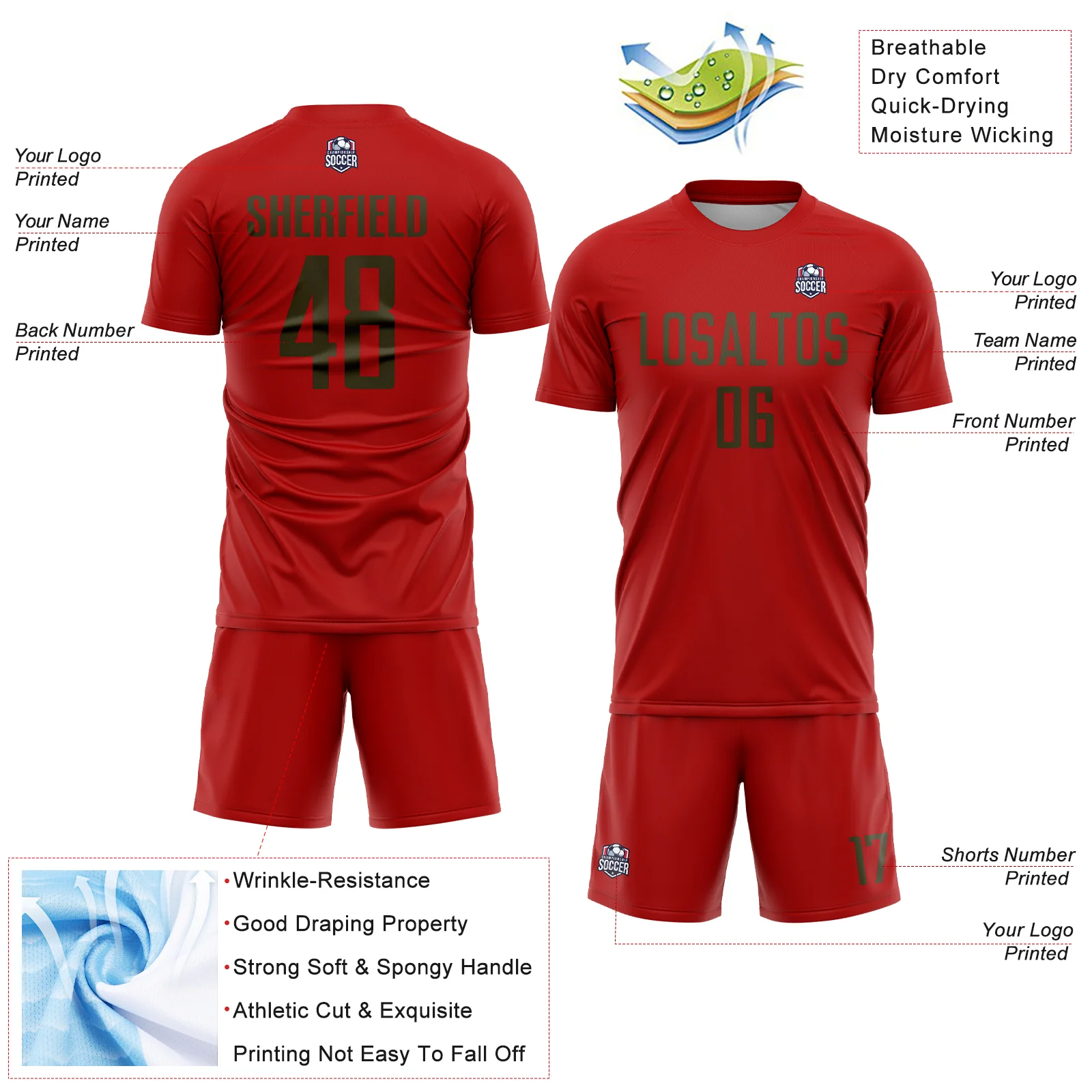 Custom Red Olive Sublimation Soccer Uniform Jersey - Image 4