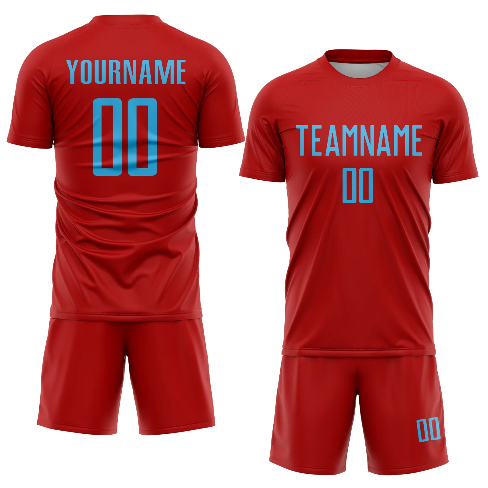 Custom Red Sky Blue Sublimation Soccer Uniform Jersey - Image 2