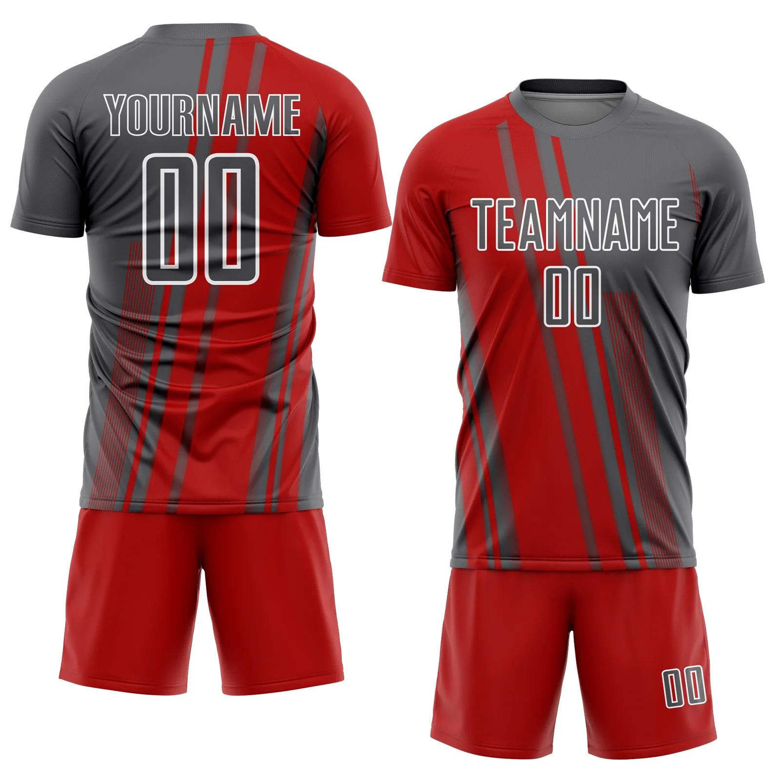 Custom Steel Gray Red-White Lines Sports Sublimation Soccer Uniform Jersey - Image 2