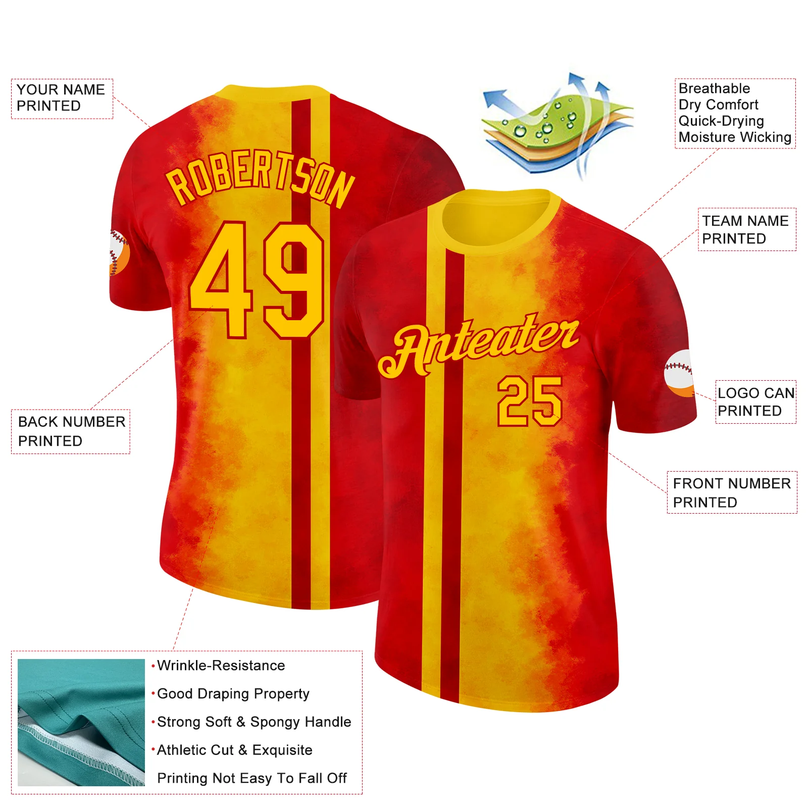 Custom Red Yellow 3D Pattern Design Spain Gradient Sportswear Performance T-Shirt - Image 2