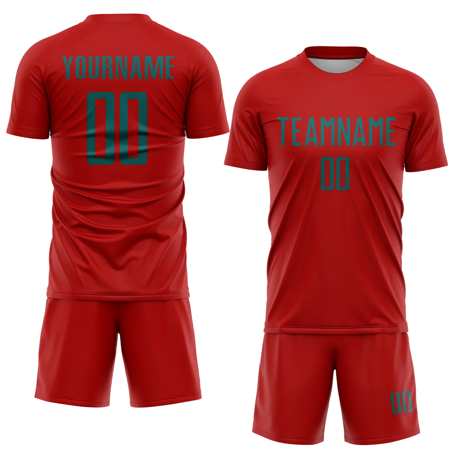 Custom Red Teal Sublimation Soccer Uniform Jersey - Image 2