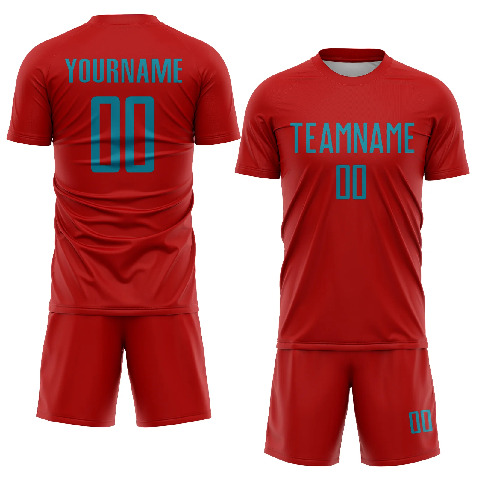 Custom Red Teal Sublimation Soccer Uniform Jersey - Image 2