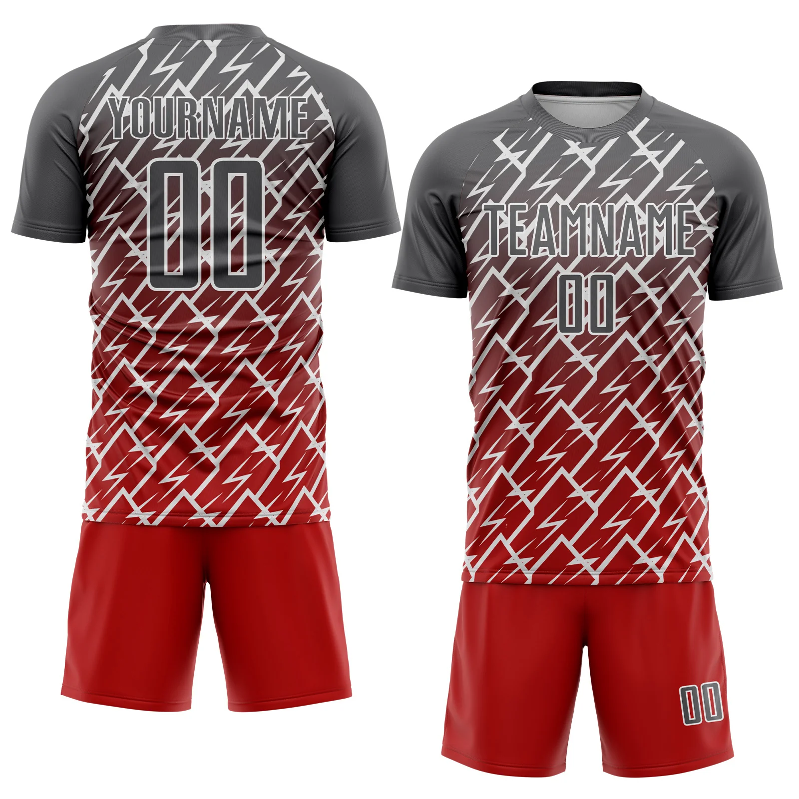 Custom Steel Gray Red-White Lightning Sports Sublimation Soccer Uniform Jersey - Image 2