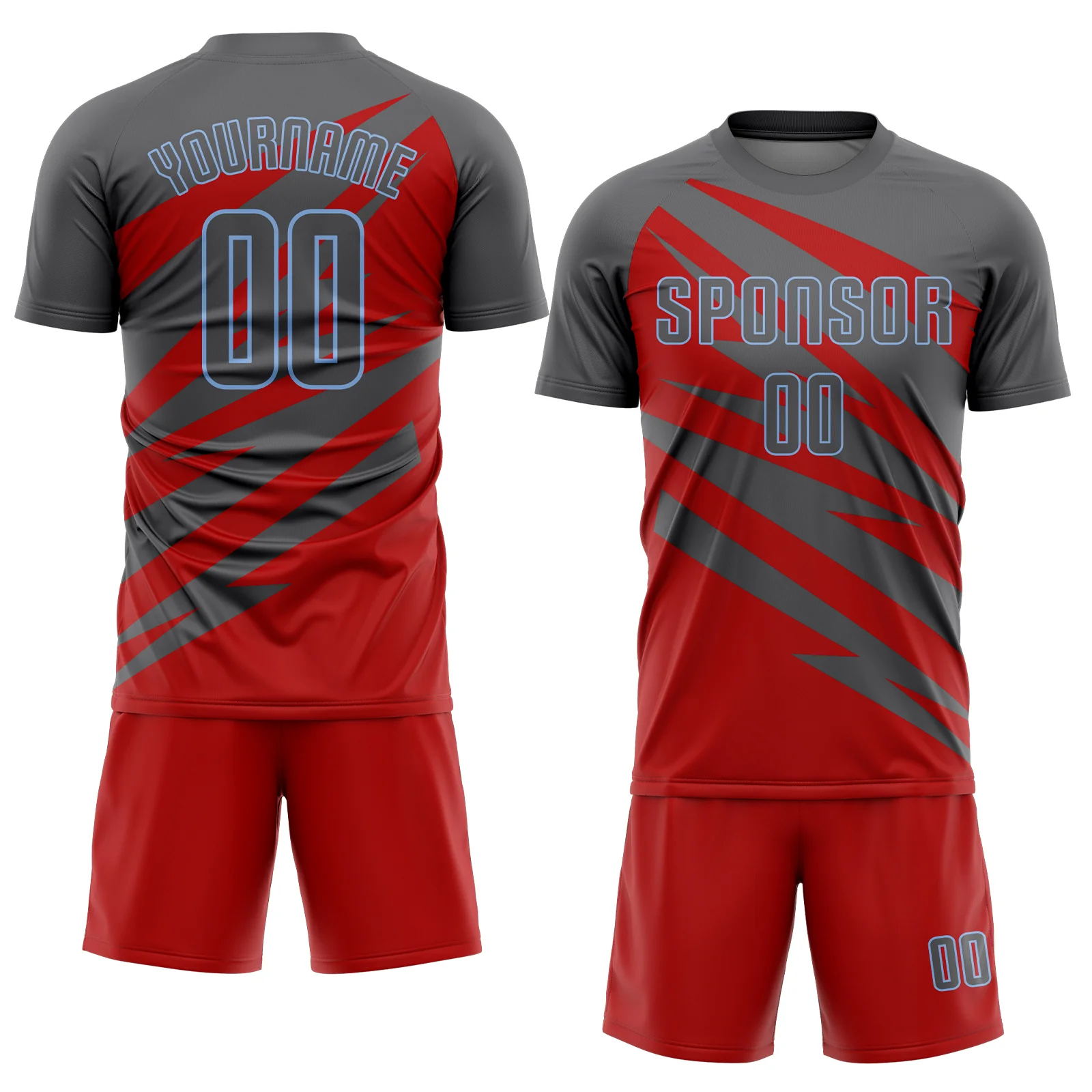 Custom Steel Gray Red-Light Blue Abstract Line Sports Sublimation Soccer Uniform Jersey - Image 2