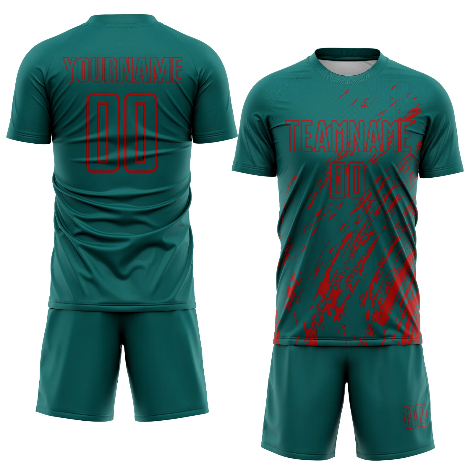 Custom Teal Red Splash Sublimation Soccer Uniform Jersey - Image 2