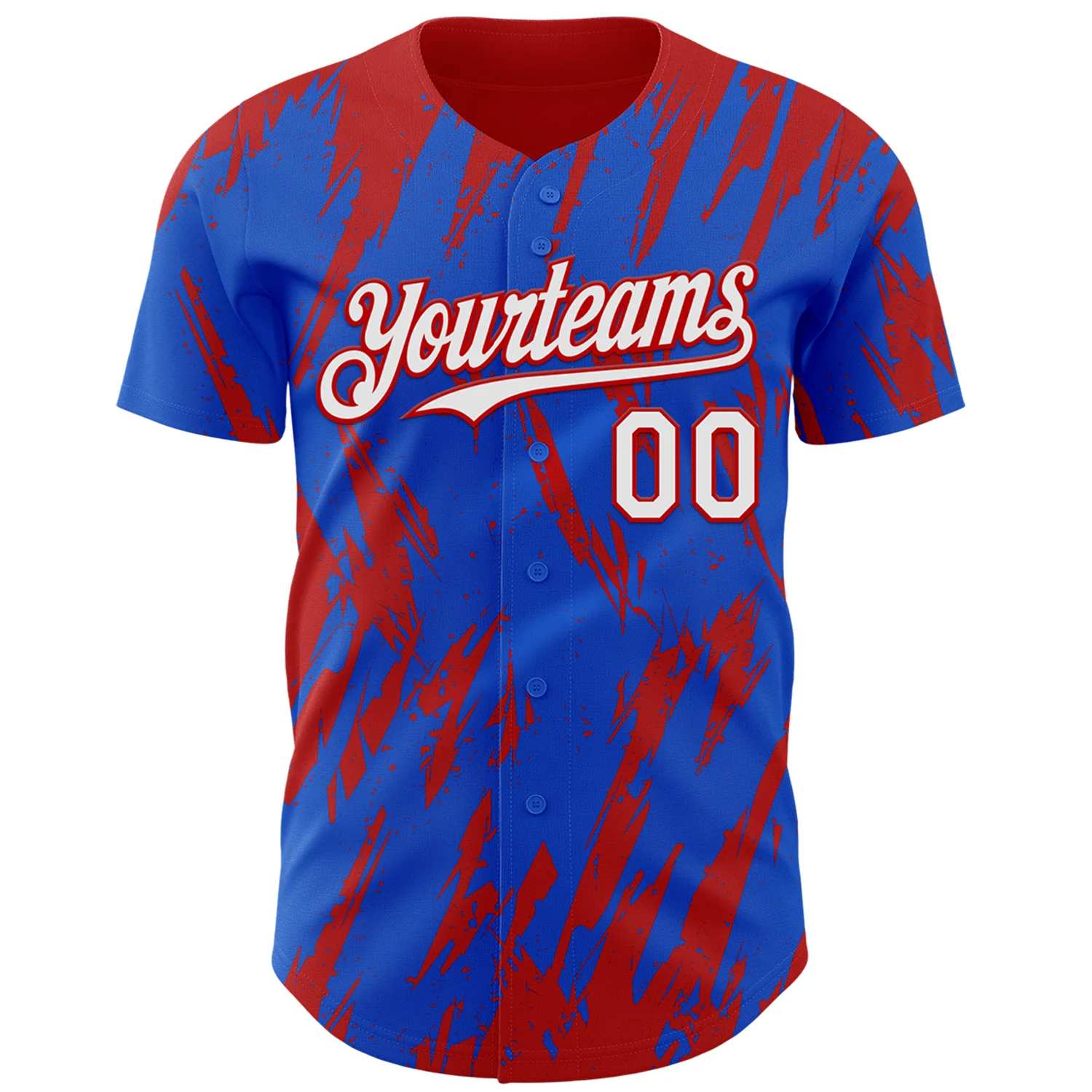 Custom Thunder Blue White-Red Splatter Torn Sharp Brush Stroke Authentic Baseball Jersey - Image 2