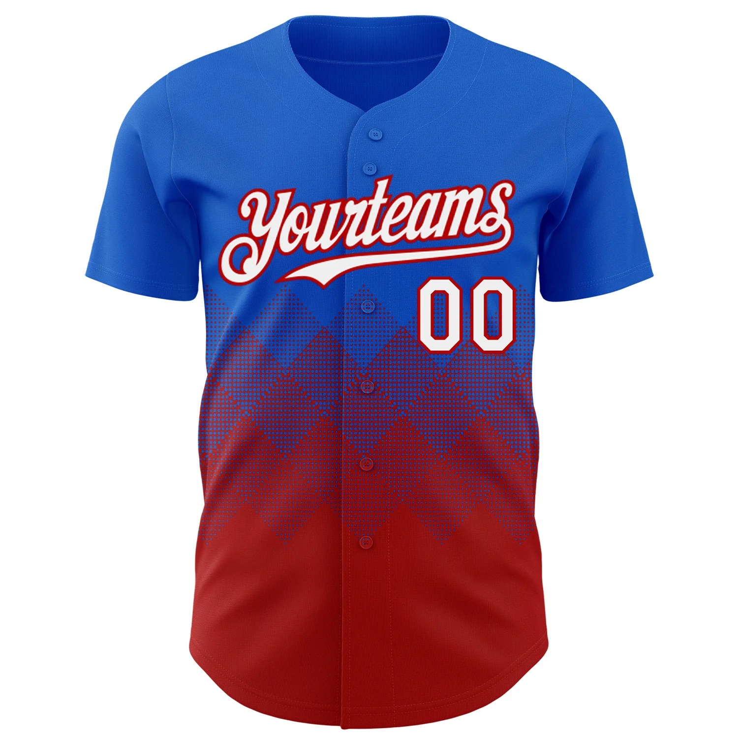 Custom Thunder Blue White-Red 3D Gradient Square Shape Authentic Baseball Jersey - Image 2