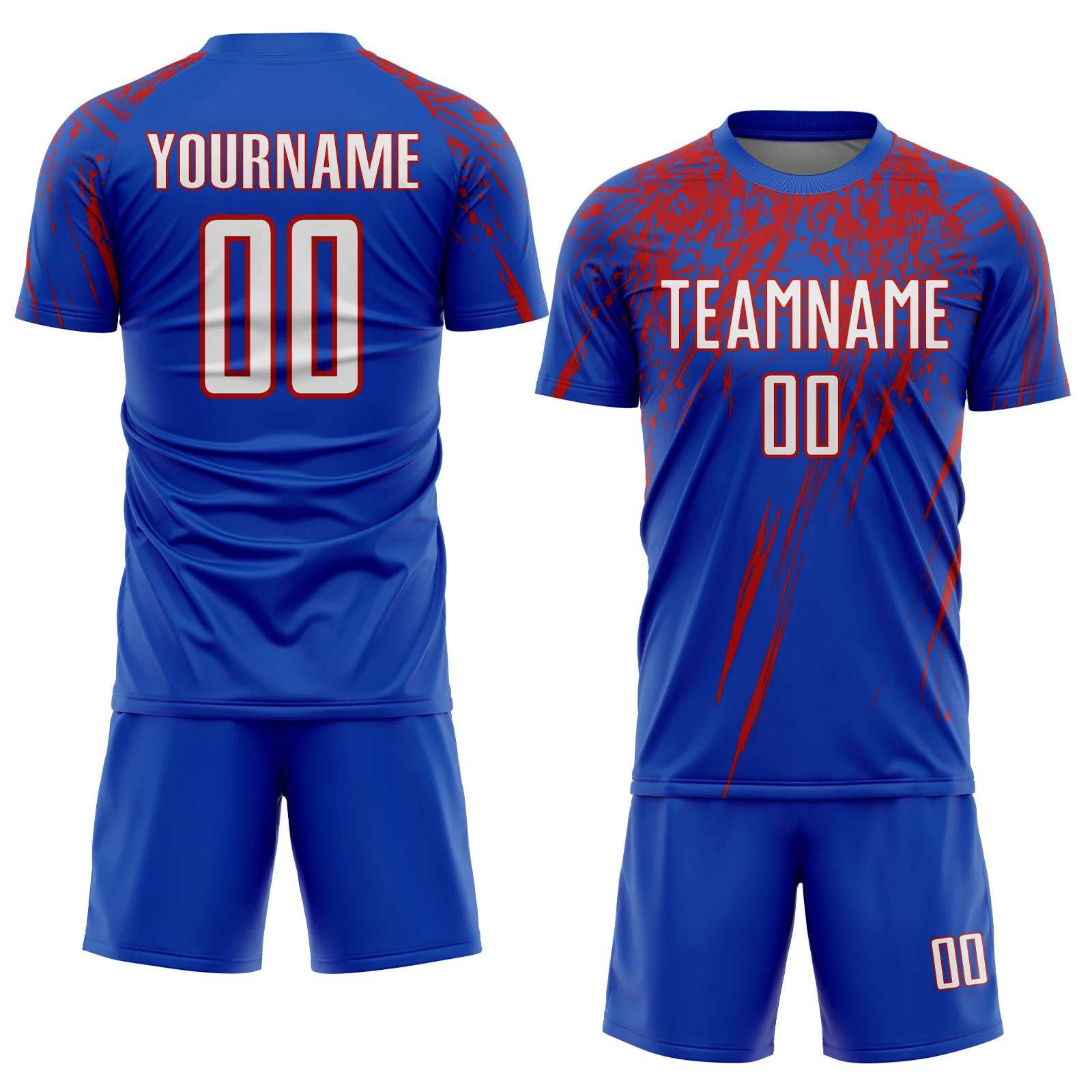 Custom Thunder Blue White-Red Splash Sports Sublimation Soccer Uniform Jersey - Image 2