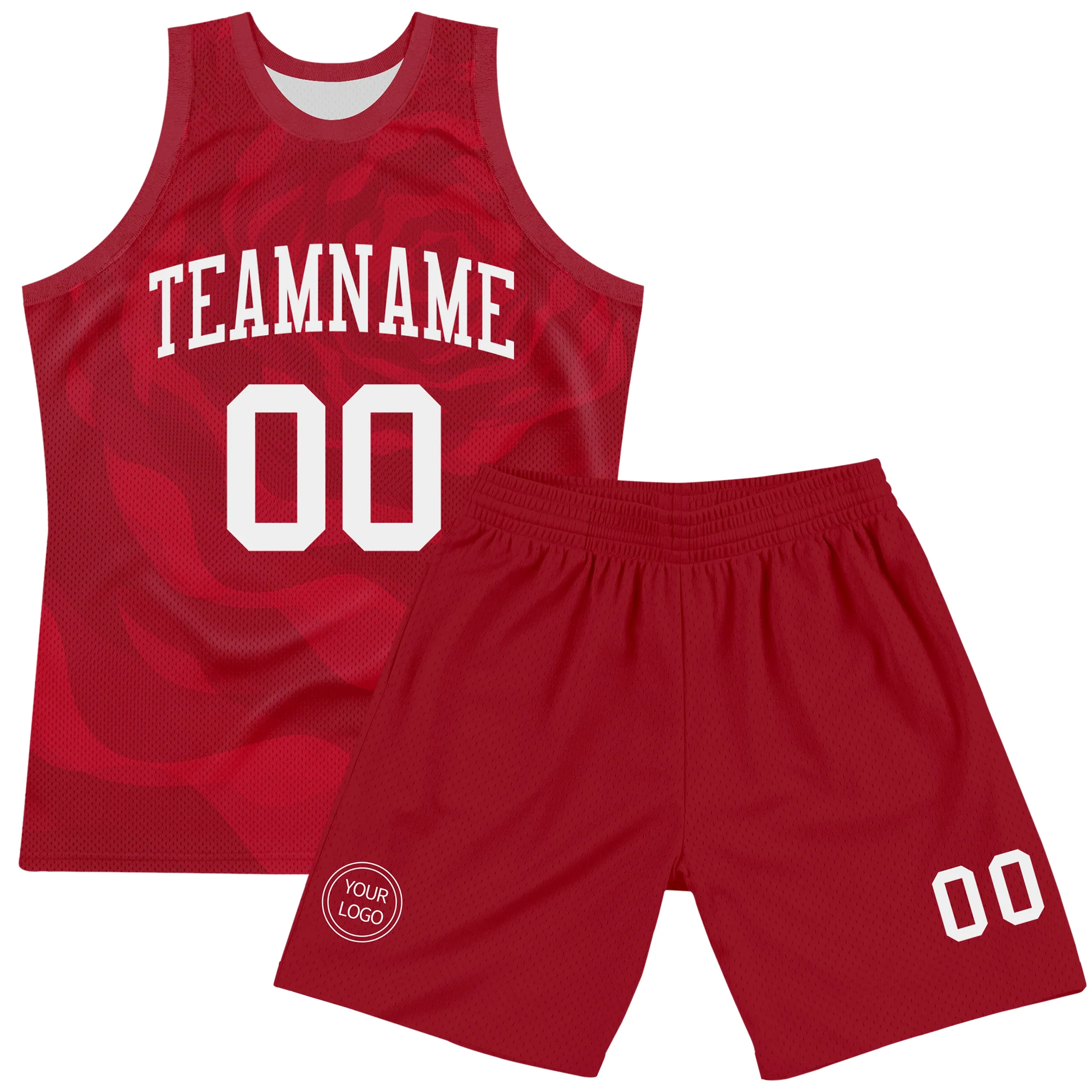 Custom Red White Fluid Art Round Neck Sublimation Basketball Suit Jersey - Image 2