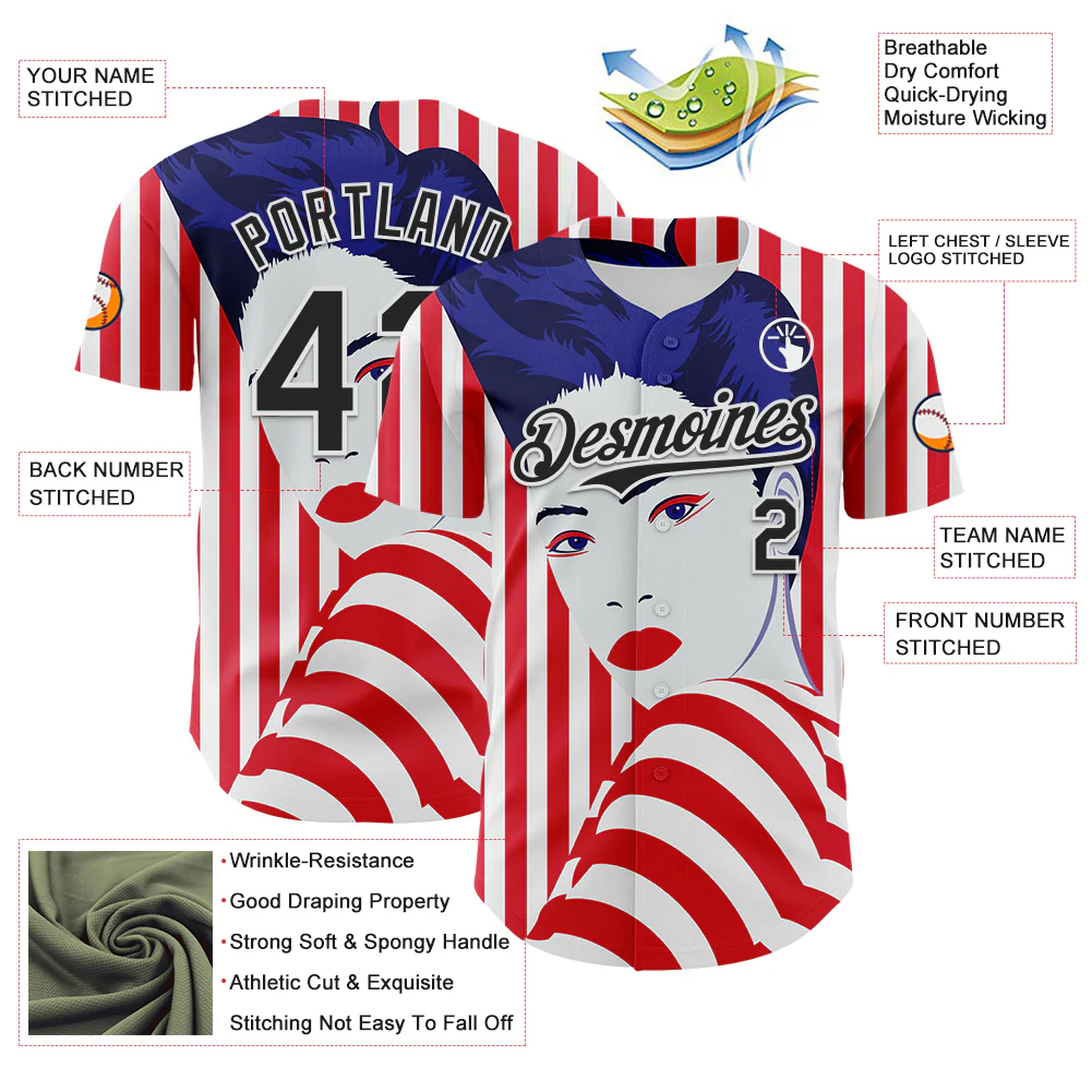 Custom White Black-Red 3D Nikita Fraser Runway Authentic Baseball Jersey - Image 3