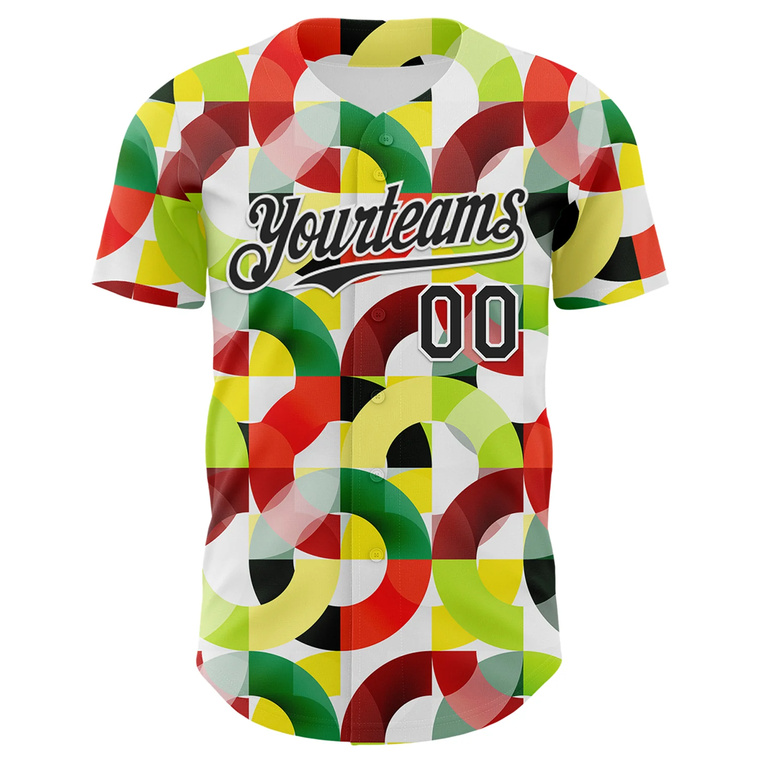 Custom White Black Red Yellow-Green 3D Pattern Design Black History Month Abstract Geometric Authentic Baseball Jersey - Image 2