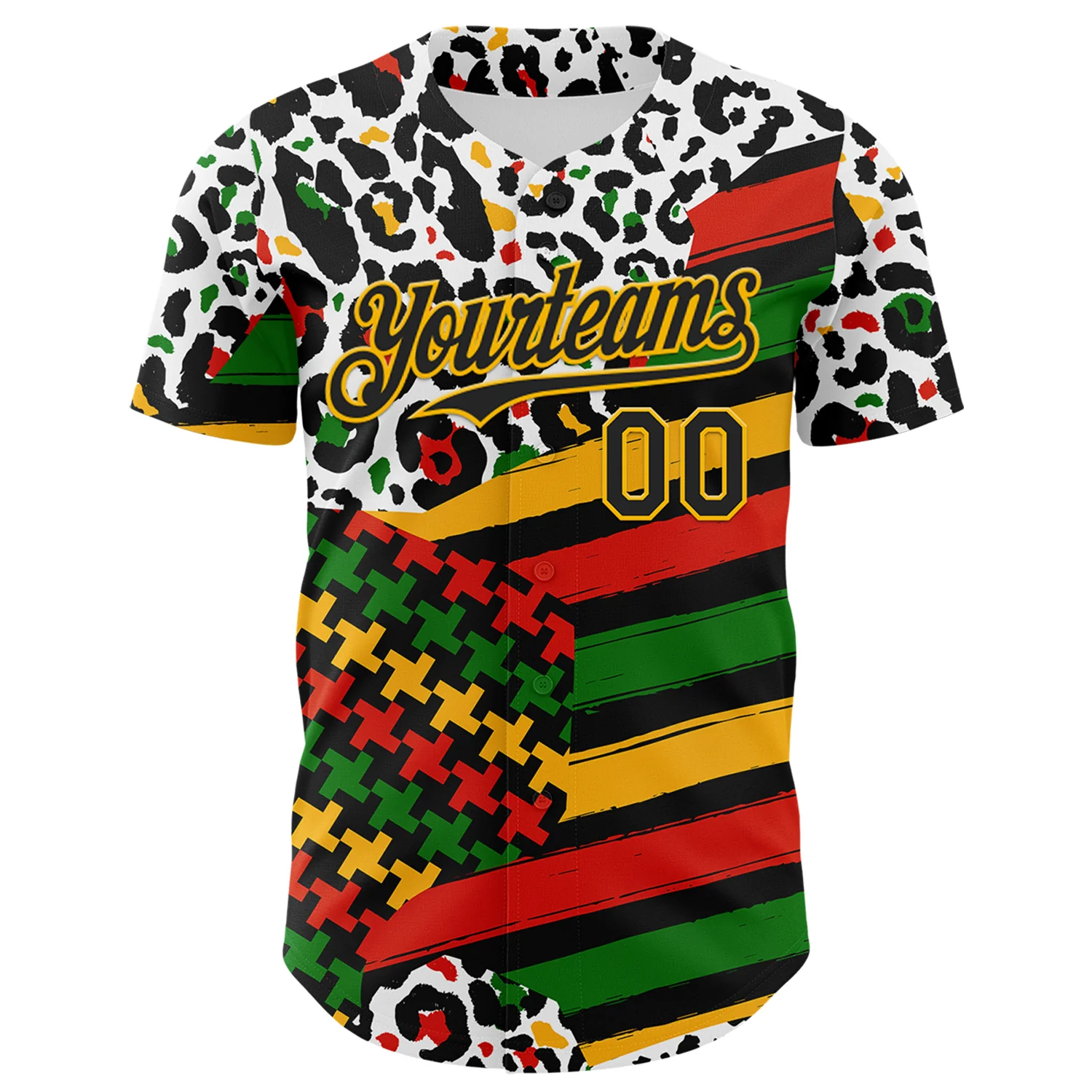 Custom White Black Red Green-Gold 3D Pattern Design Black History Month Abstract Geometric Animal Print Authentic Baseball Jersey - Image 2