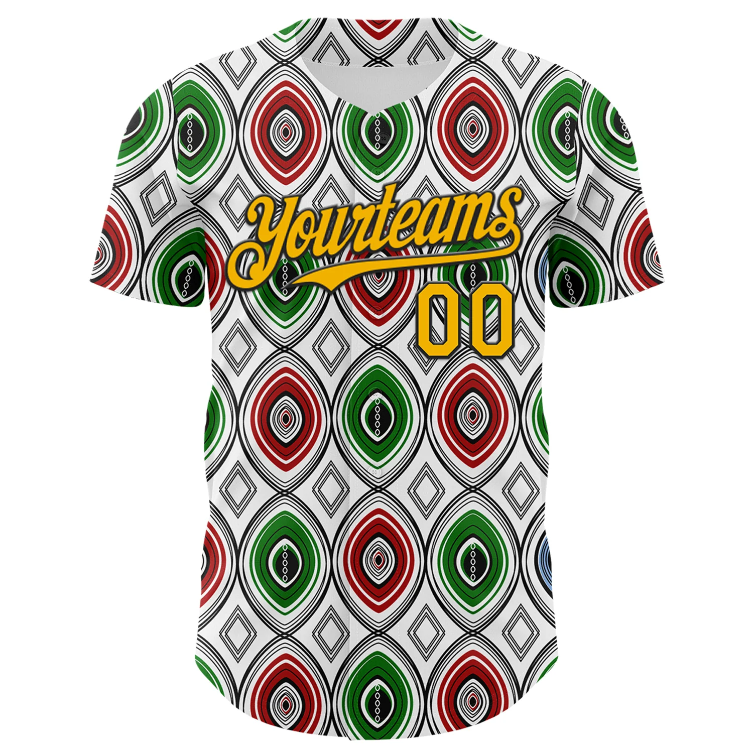 Custom White Gold Red Green-Black 3D Pattern Design Black History Month African Ethnicity Style Authentic Baseball Jersey - Image 2