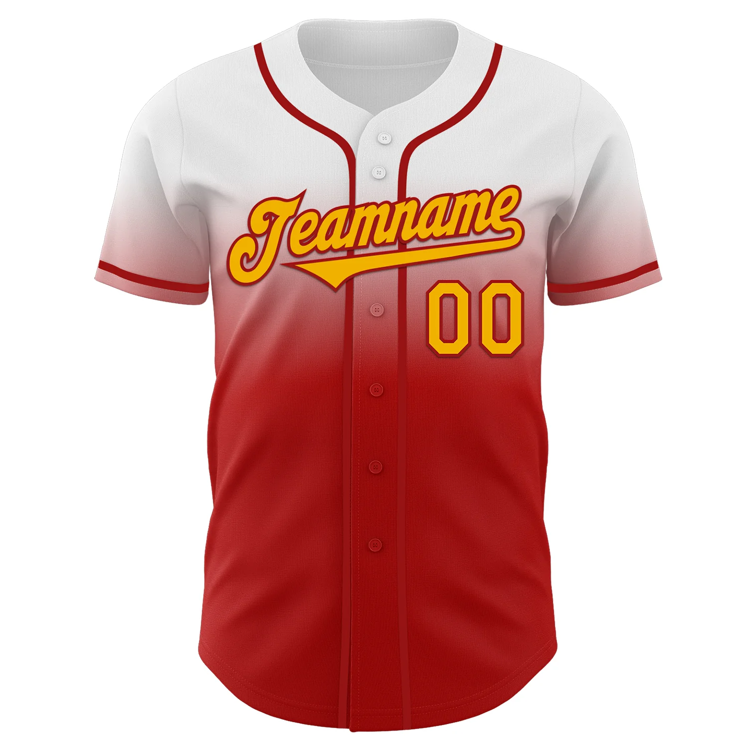 Custom White Gold-Red Authentic Fade Fashion Baseball Jersey - Image 2