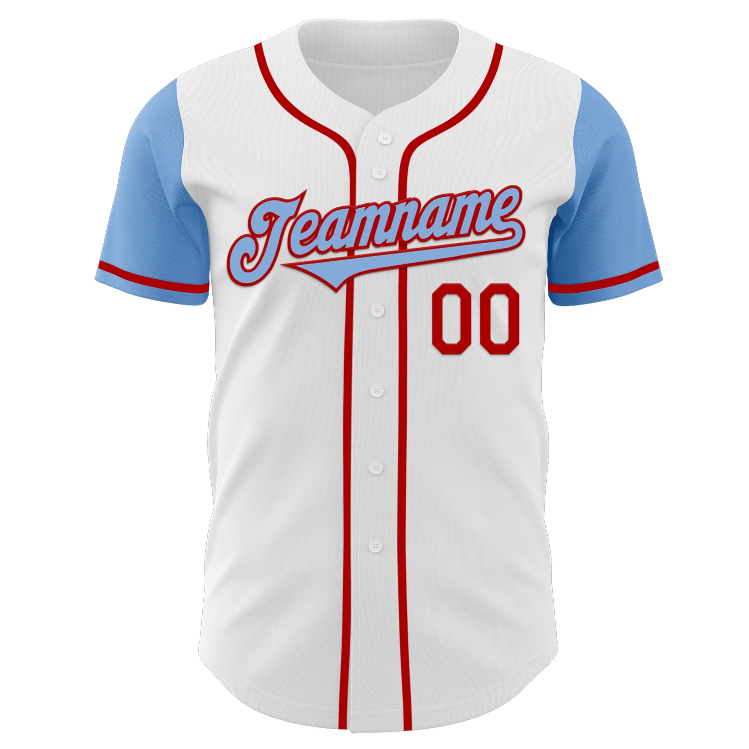 Custom White Light Blue-Red Authentic Two Tone Baseball Jersey - Image 2