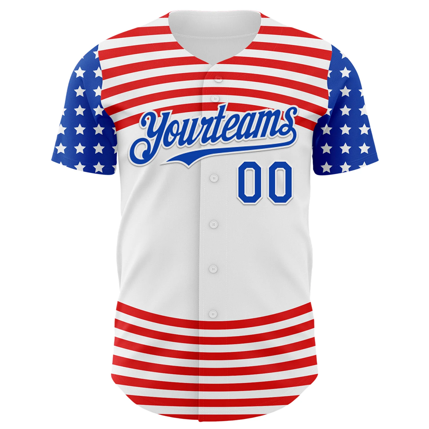 Custom White Thunder Blue-Red 3D Patriotic American Flag Authentic Baseball Jersey - Image 2