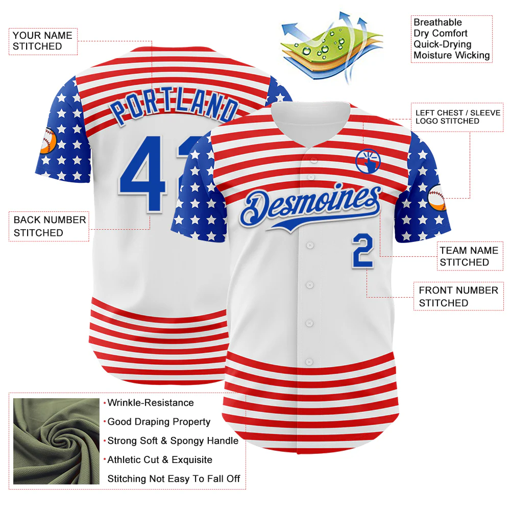 Custom White Thunder Blue-Red 3D Patriotic American Flag Authentic Baseball Jersey - Image 3