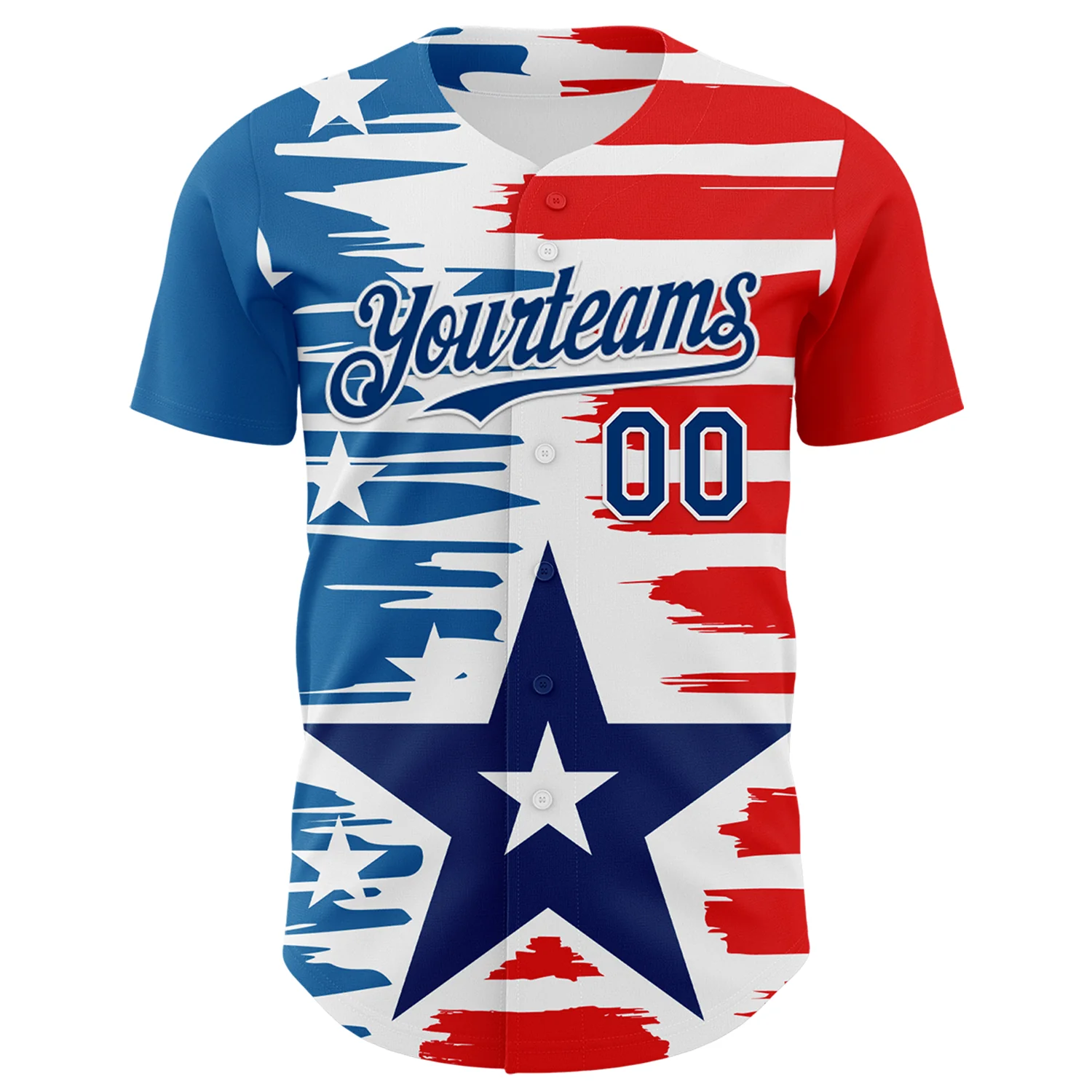 Custom White US Navy Blue-Red 3D Patriotic American Flag Authentic Baseball Jersey - Image 2