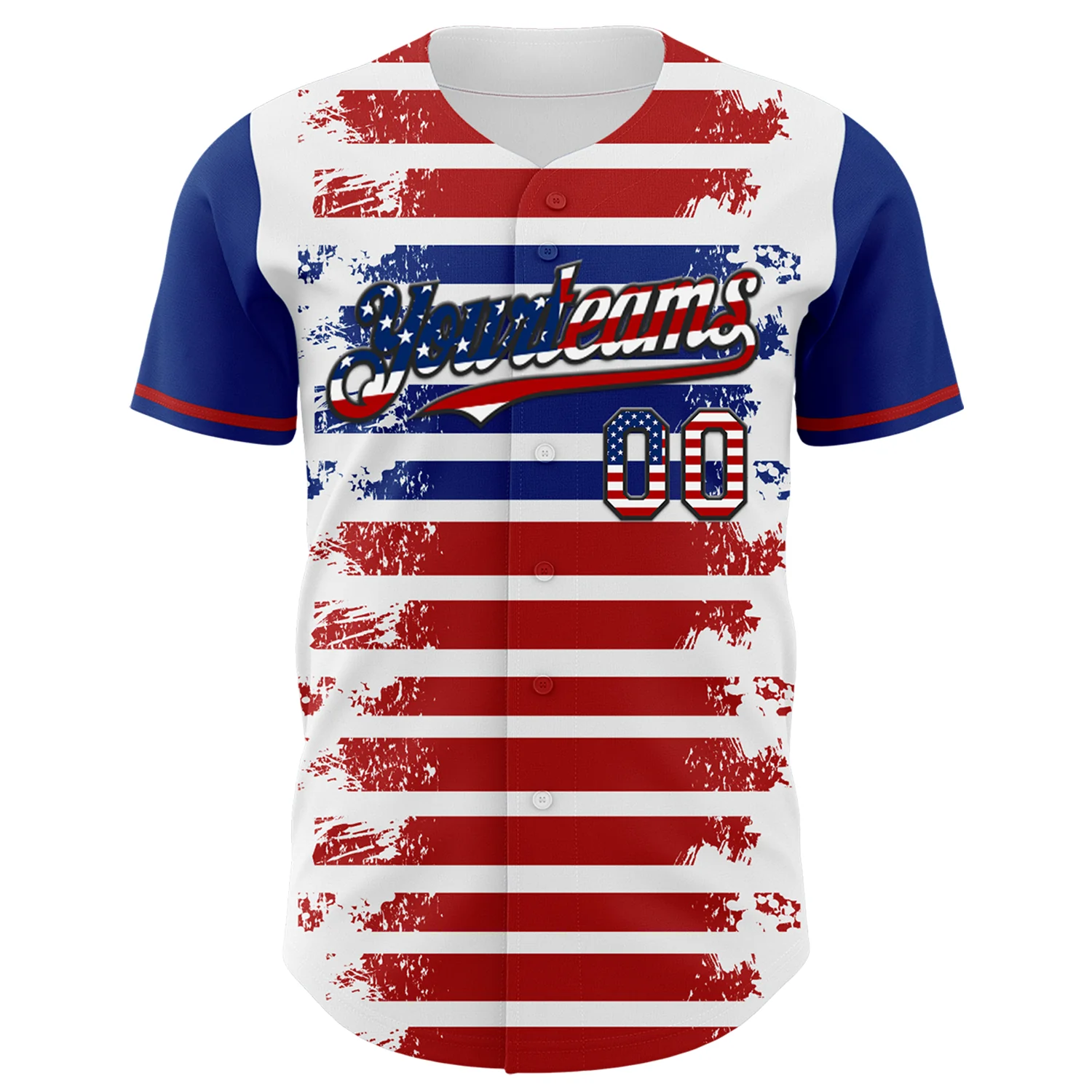 Custom White USA Flag Red Royal-Black 3D Gradient Retro Stripe American Flag Authentic Baseball Jersey - Image 2
