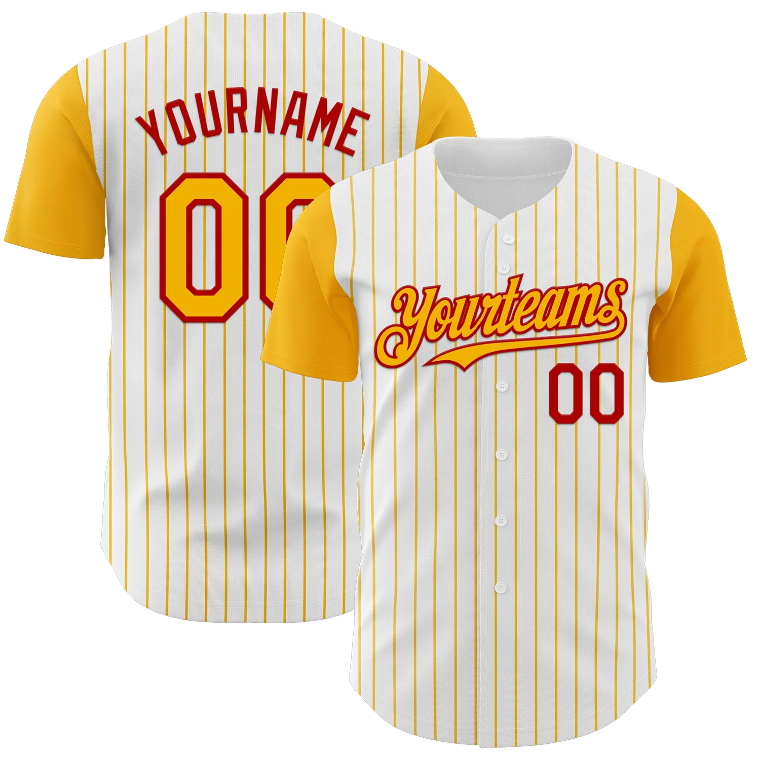 Custom White Gold Pinstripe Red Authentic Two Tone Baseball Jersey