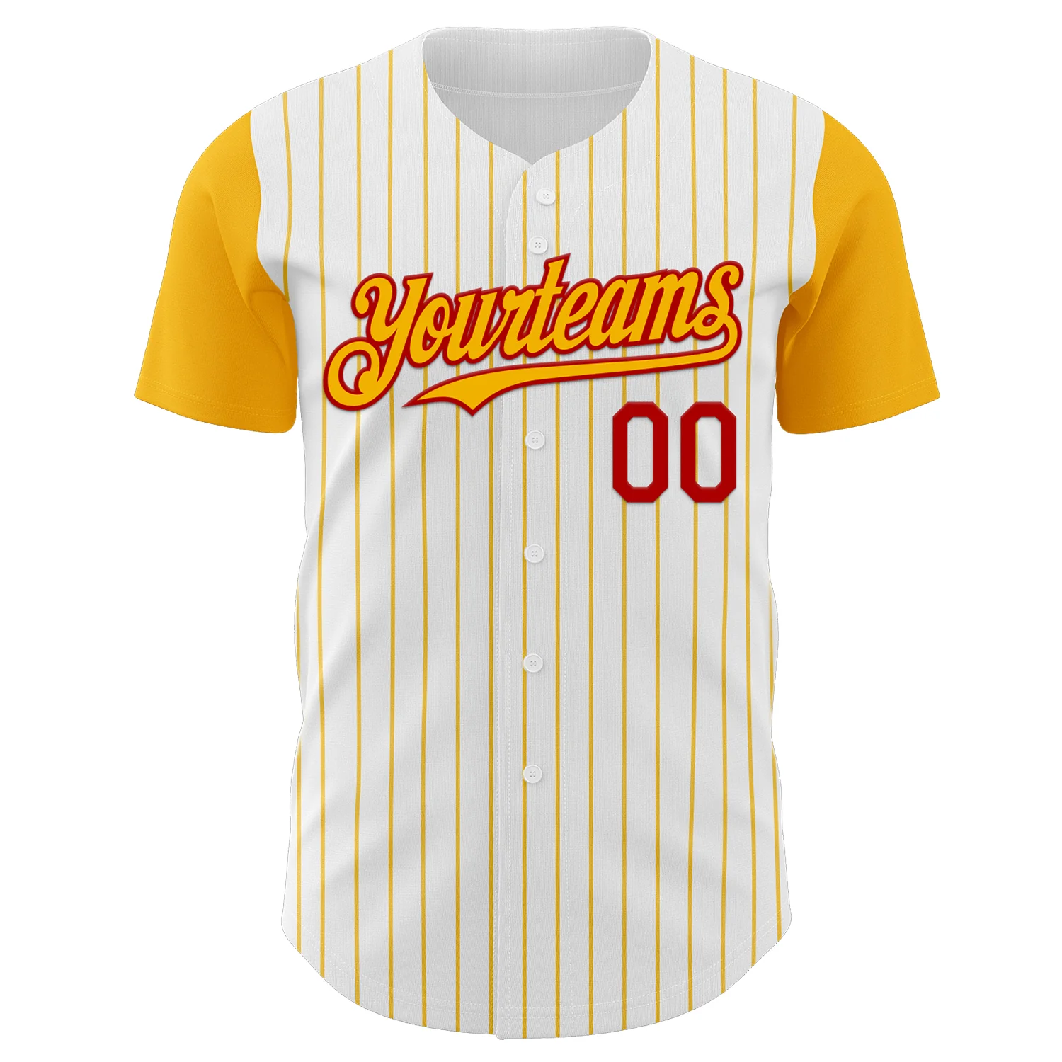 Custom White Gold Pinstripe Red Authentic Two Tone Baseball Jersey - Image 2