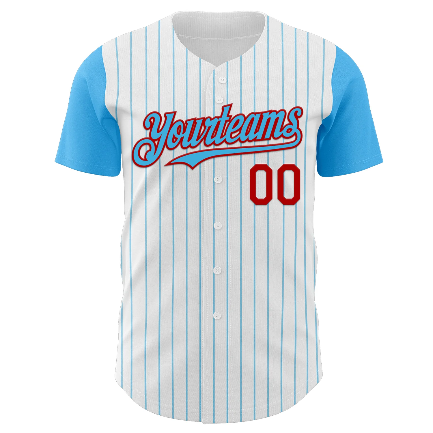 Custom White Sky Blue Pinstripe Red Authentic Two Tone Baseball Jersey - Image 2