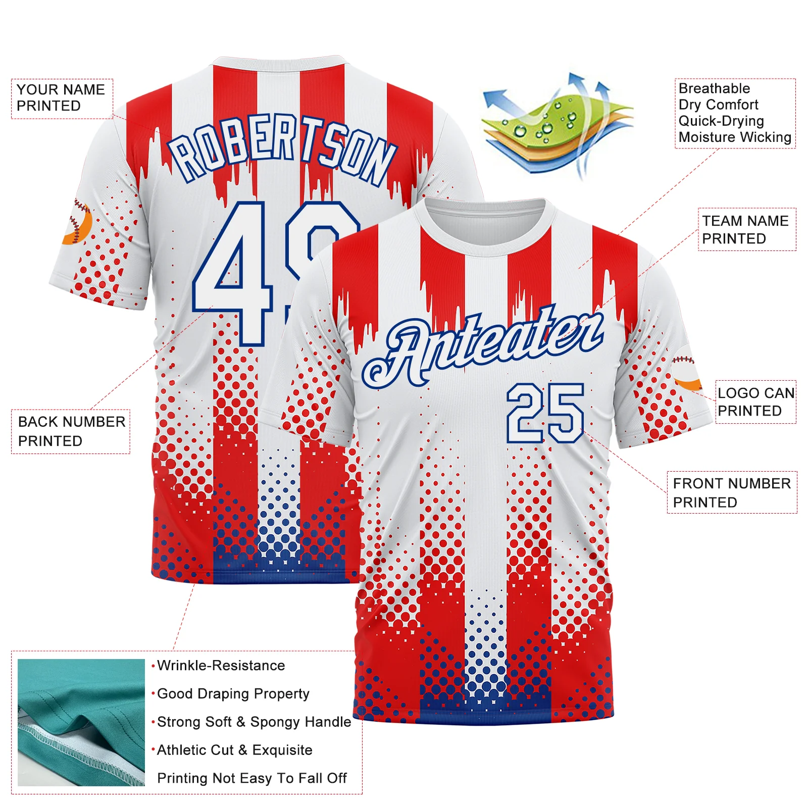 Custom White Red-Royal 3D Pattern Design USA Inspired America Sportswear Performance T-Shirt - Image 2