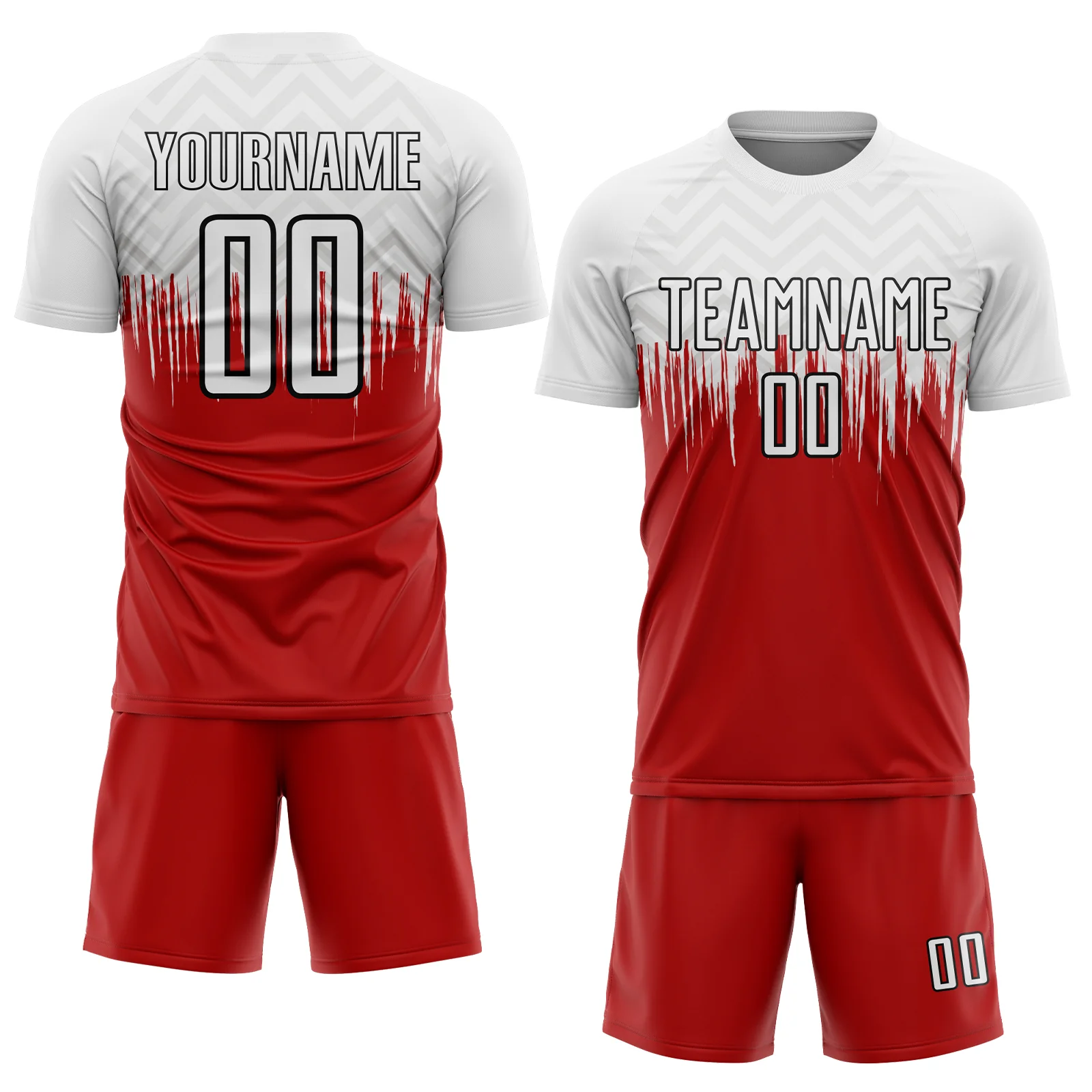 Custom White Red-Black Gradient Dripping Splatter Art Sublimation Soccer Uniform Jersey - Image 2