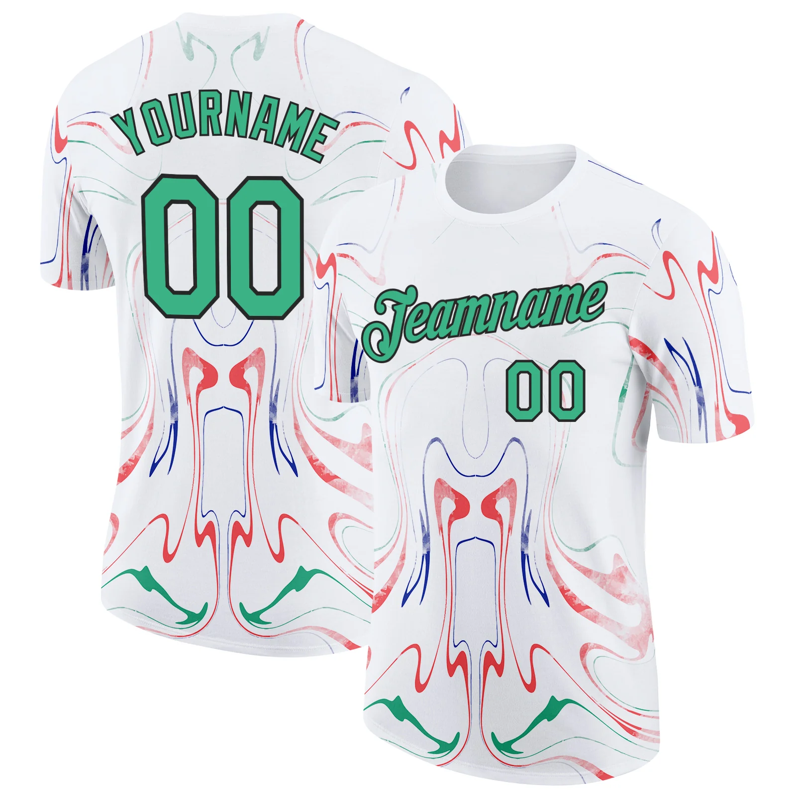 Custom White Green Red Blue-Black Italy Liquid Fluid Soccer Jersey Performance T-Shirt