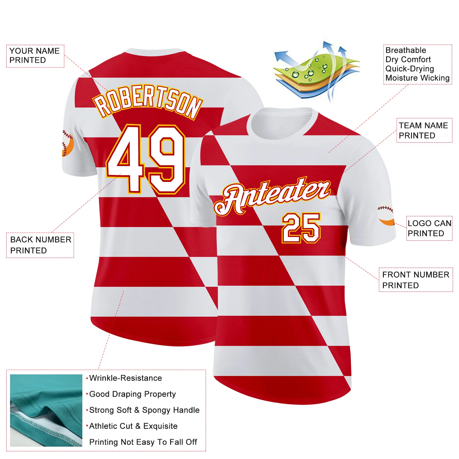 Custom White Red-Gold England Stripe Soccer Jersey Performance T-Shirt - Image 2