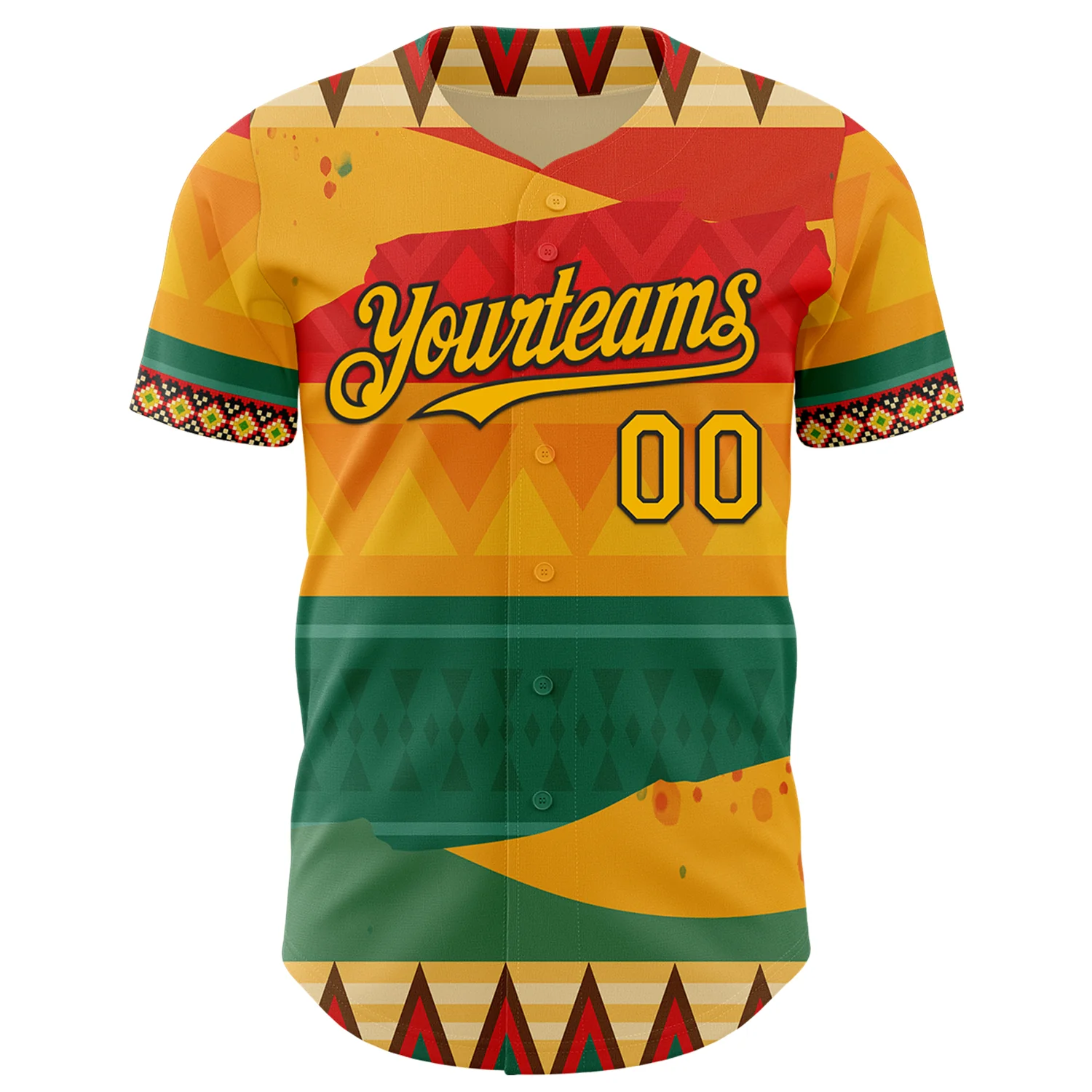 Custom Yellow Gold Red Green-Black Black History Month Africa Tribal Authentic Baseball Jersey - Image 2