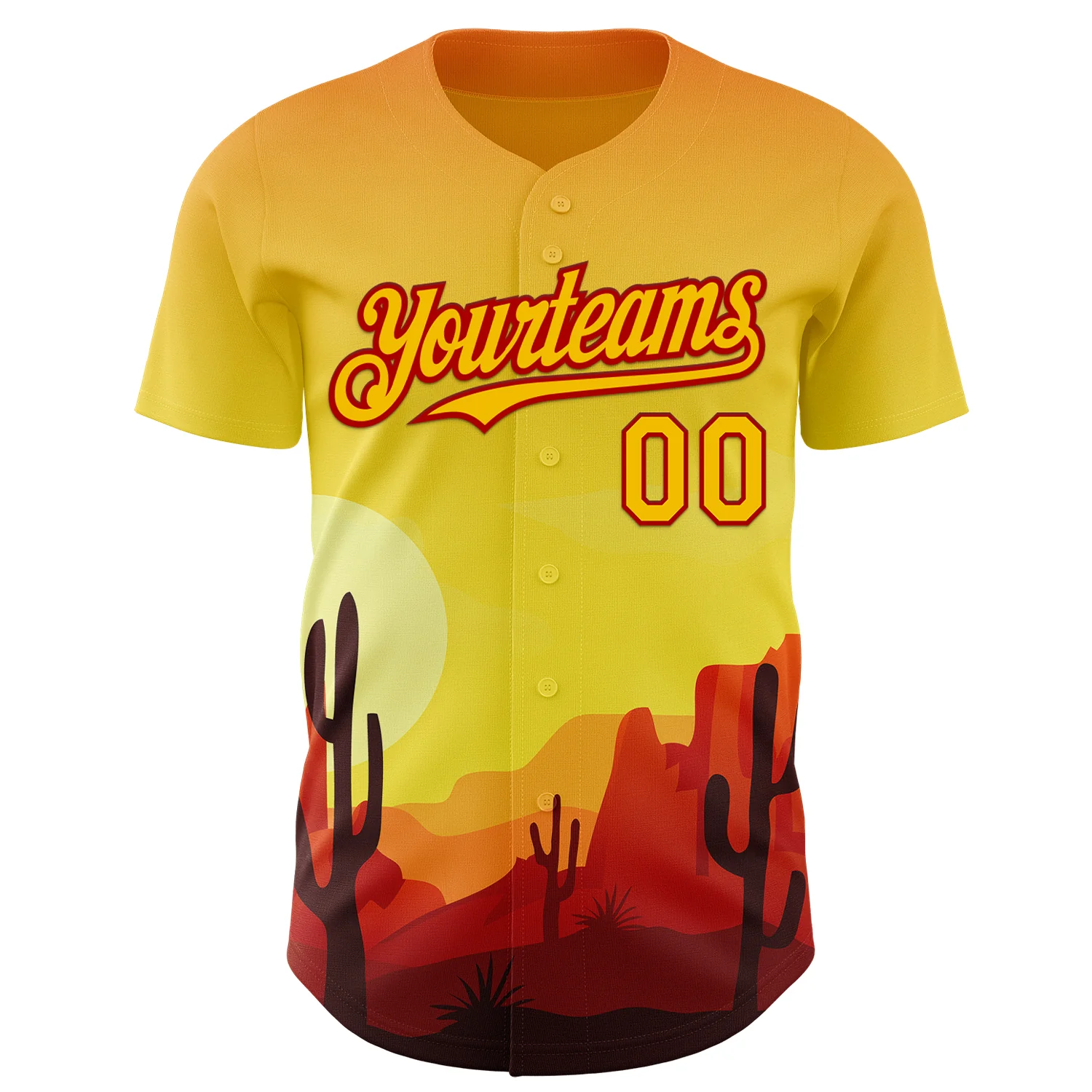 Custom Yellow Red Texas Sunset Southwest Landscape City Edition Authentic Baseball Jersey - Image 2