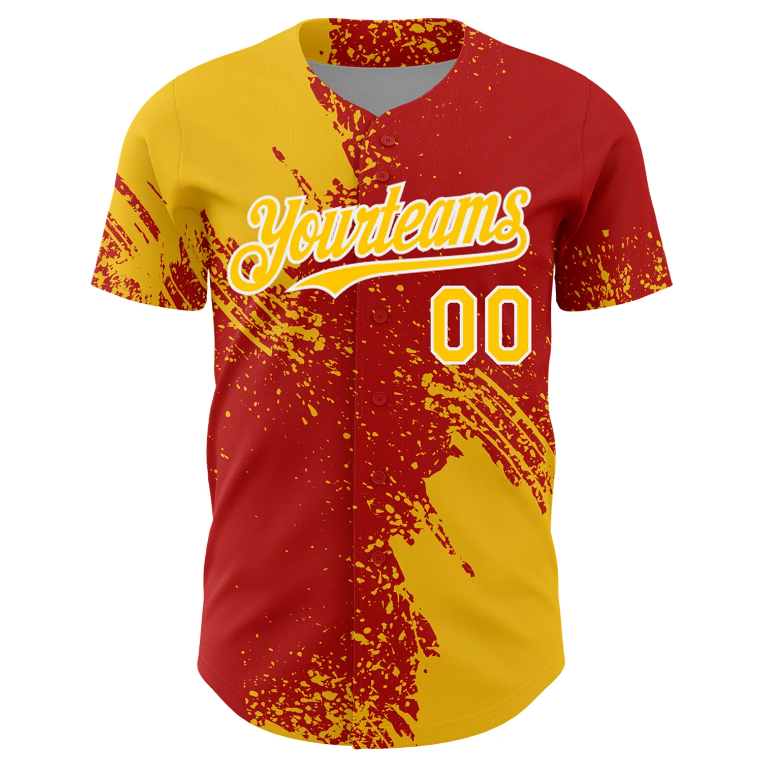 Custom Yellow Red-White 3D Pattern Design Abstract Brush Stroke Authentic Baseball Jersey - Image 2