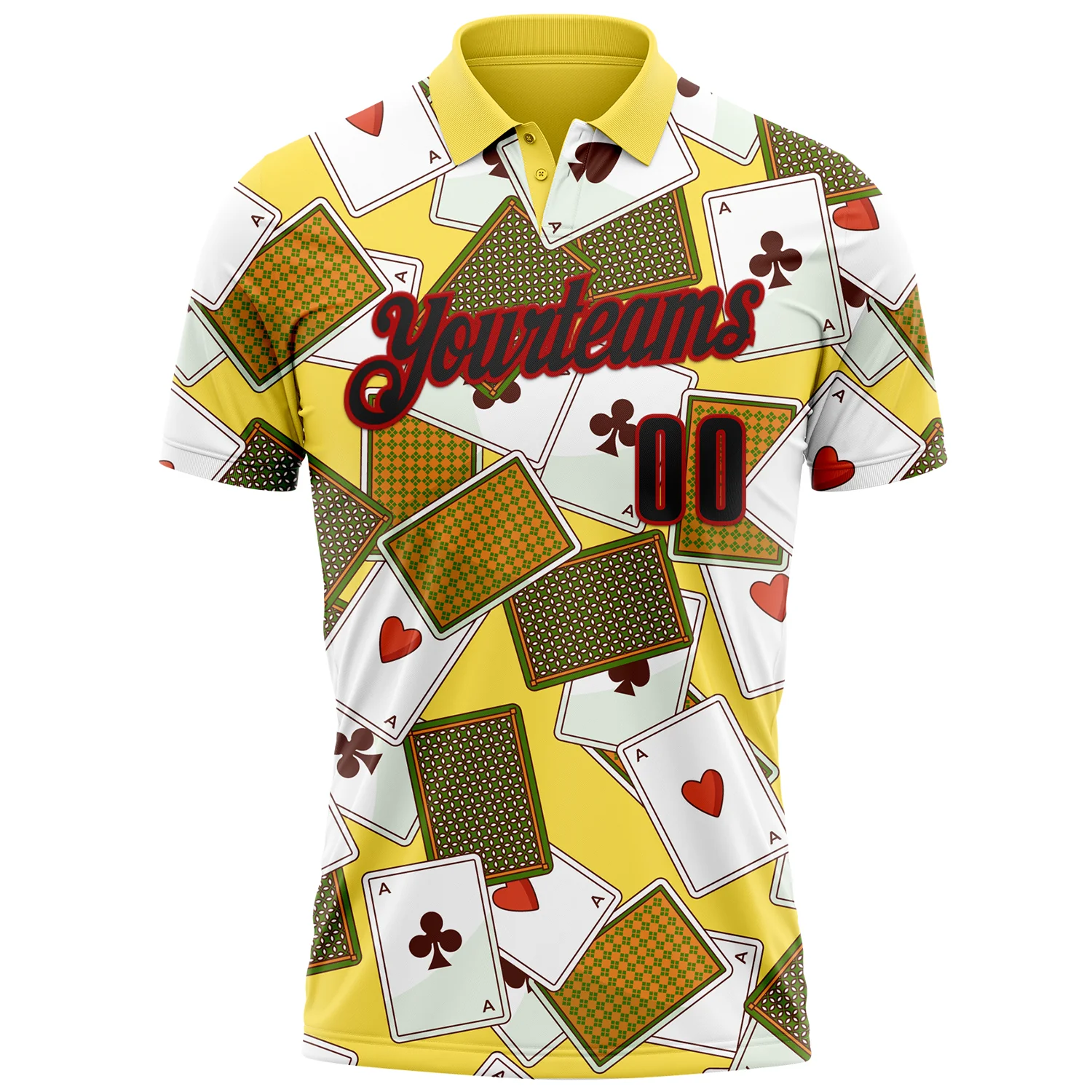 Custom Yellow Black-Red 3D Gambling Poker Performance Polo Shirt - Image 2
