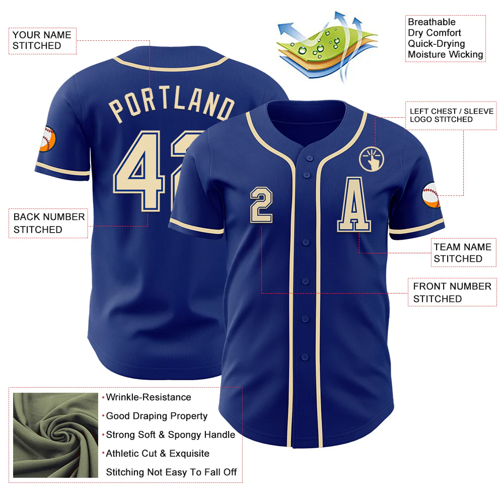 Custom Royal Cream Authentic Baseball Jersey - Image 2
