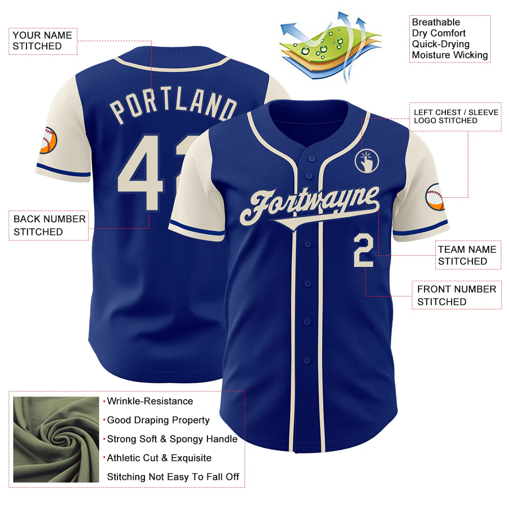 Custom Royal Cream Authentic Two Tone Baseball Jersey - Image 3