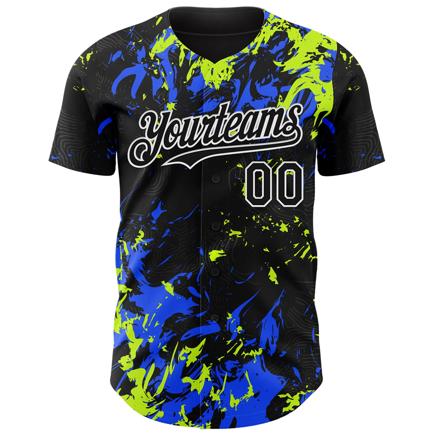 Custom Black Royal Neon Green-White Splash Authentic Baseball Jersey - Image 2
