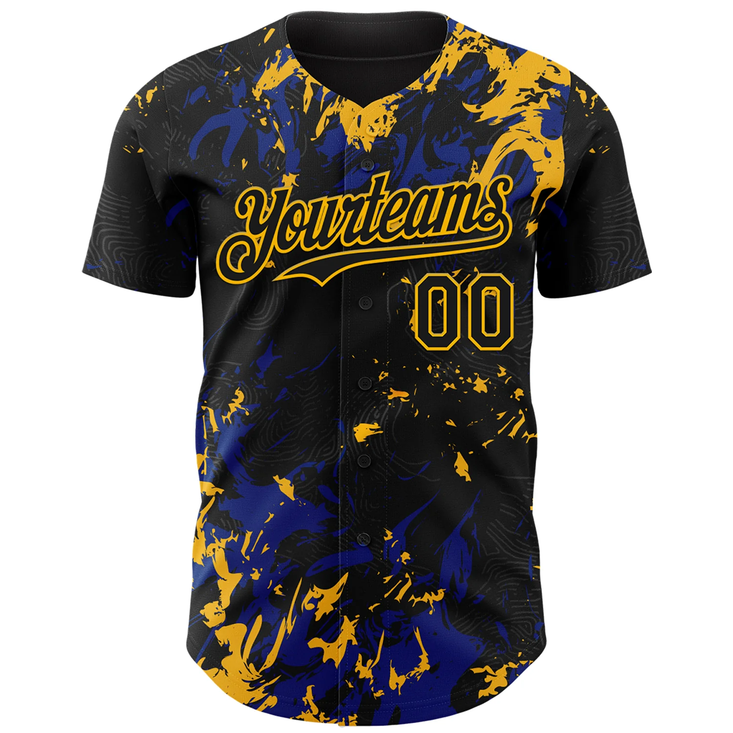Custom Black Royal-Gold Splash Authentic Baseball Jersey - Image 2