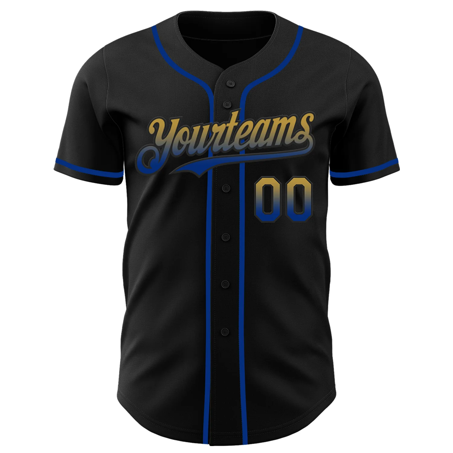 Custom Black Old Gold-Royal Authentic Fade Fashion Baseball Jersey - Image 2