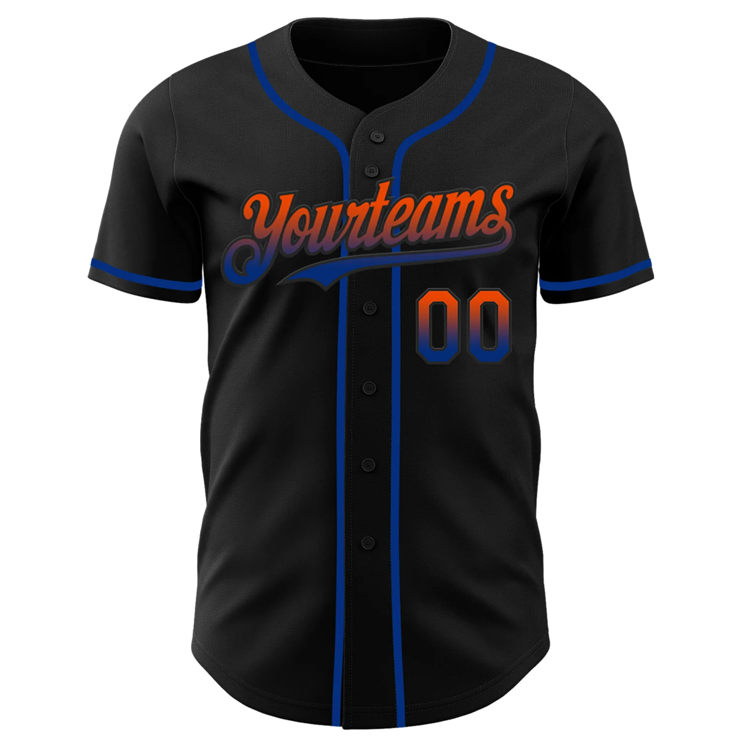 Custom Black Orange-Royal Authentic Fade Fashion Baseball Jersey - Image 2