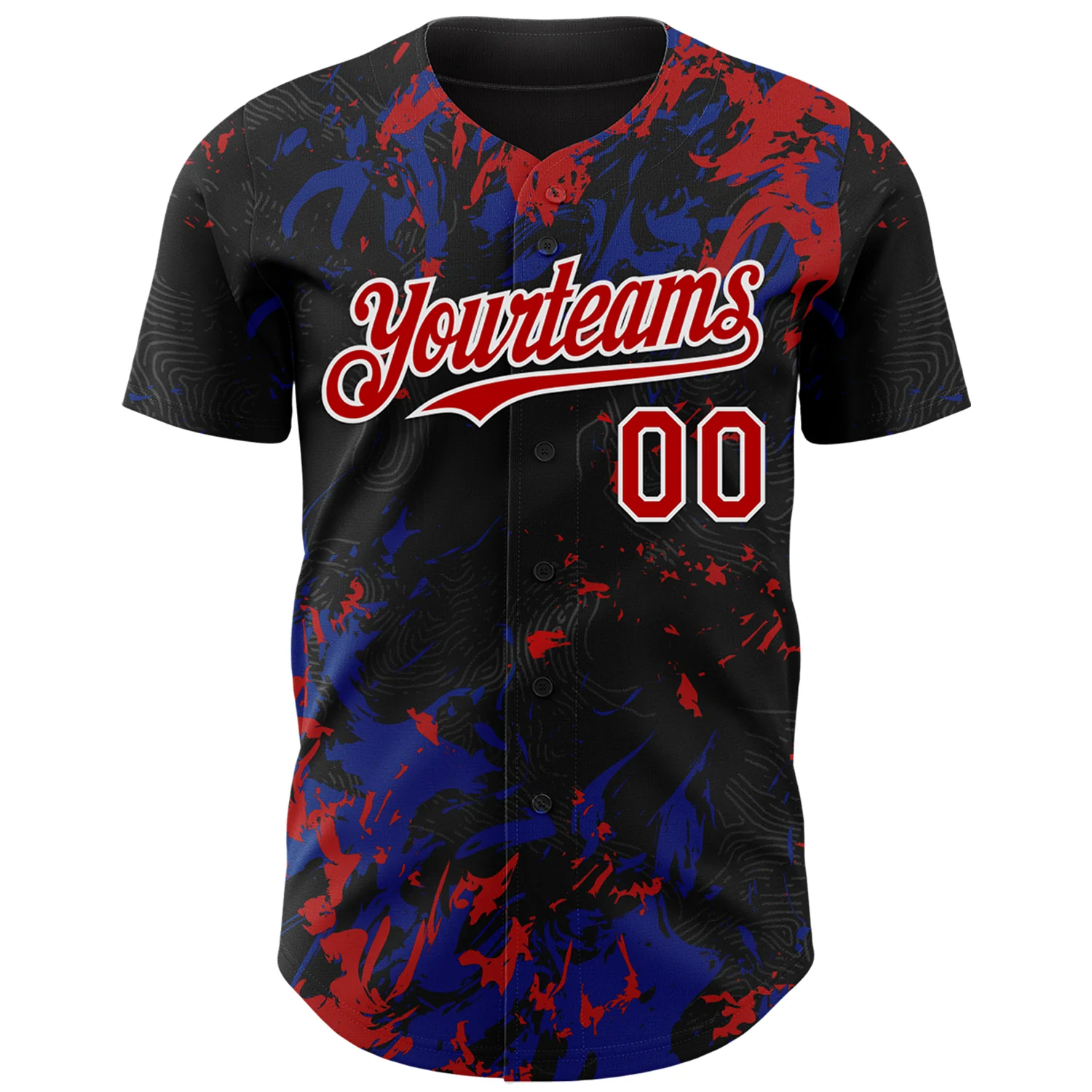 Custom Black Red Royal-White Splash Authentic Baseball Jersey - Image 2