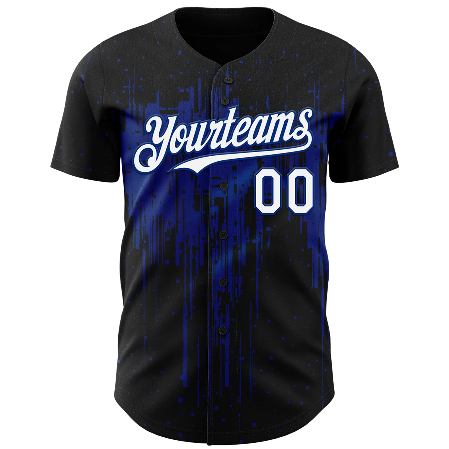 Custom Black White-Royal Dripping Splatter Paint Authentic Baseball Jersey - Image 2