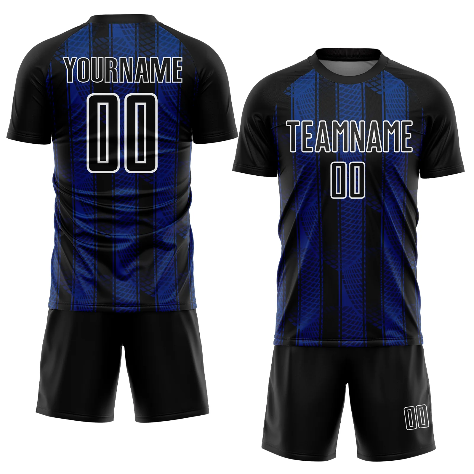 Custom Black Royal-White Abstract Network Sublimation Soccer Uniform Jersey - Image 2