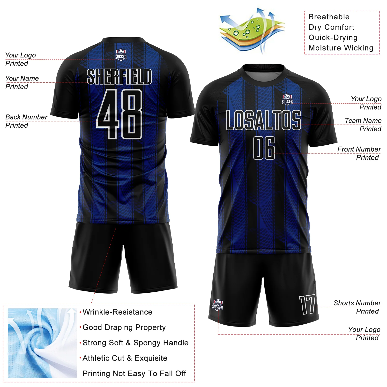 Custom Black Royal-White Abstract Network Sublimation Soccer Uniform Jersey - Image 4