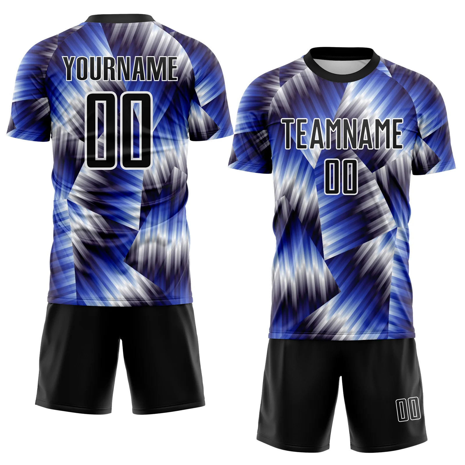 Custom Black Royal-White Lines Sports Sublimation Soccer Uniform Jersey - Image 2