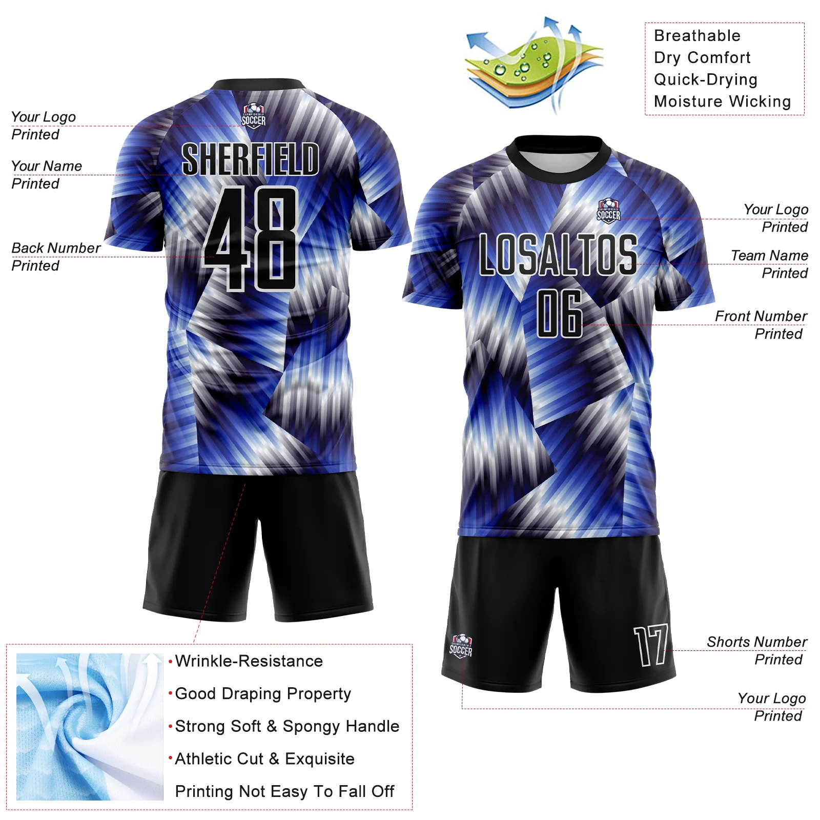 Custom Black Royal-White Lines Sports Sublimation Soccer Uniform Jersey - Image 4