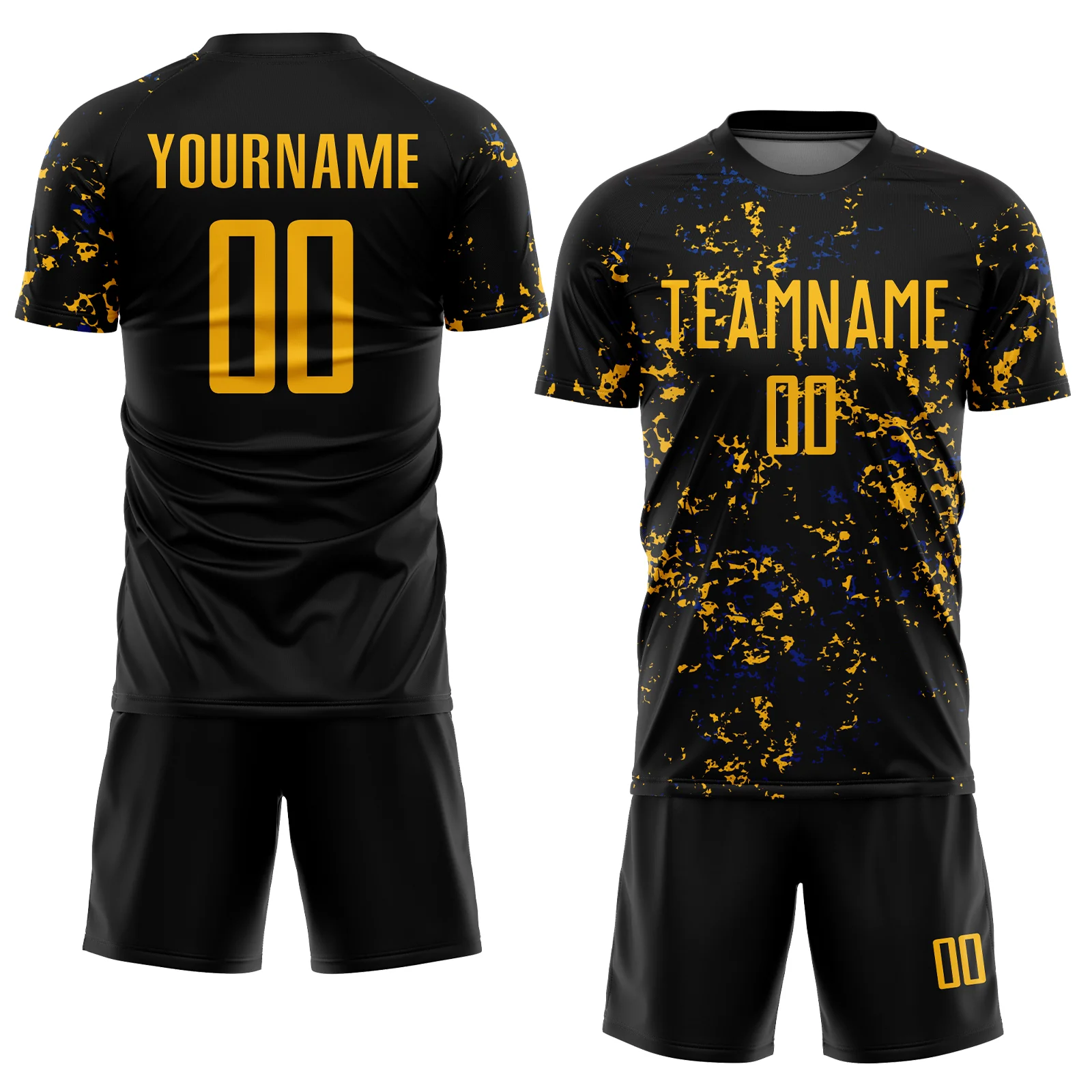 Custom Black Gold-Royal Abstract Fragment Art Sublimation Soccer Uniform Jersey - Image 2