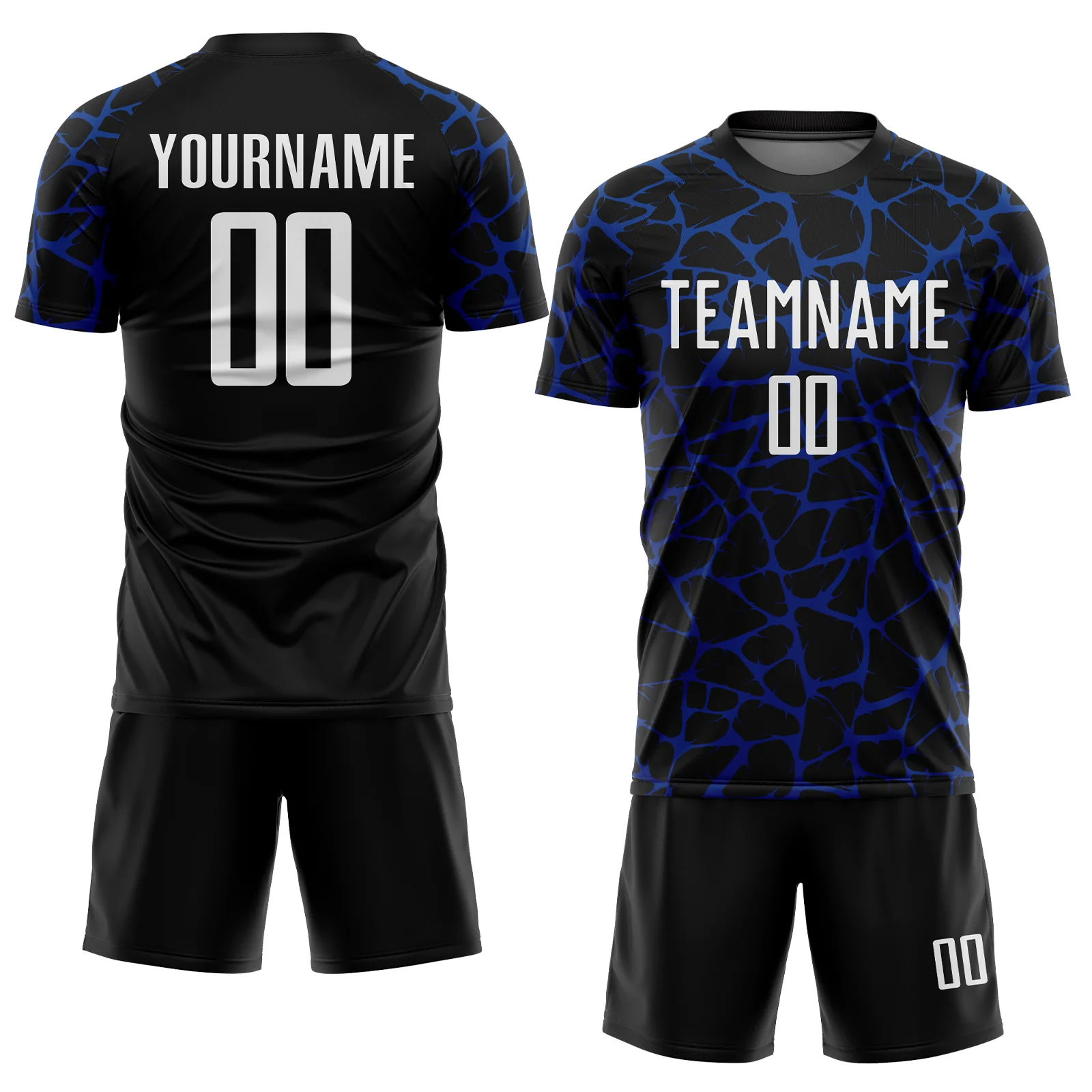 Custom Black White-Royal Abstract Network Splash Sublimation Soccer Uniform Jersey - Image 2